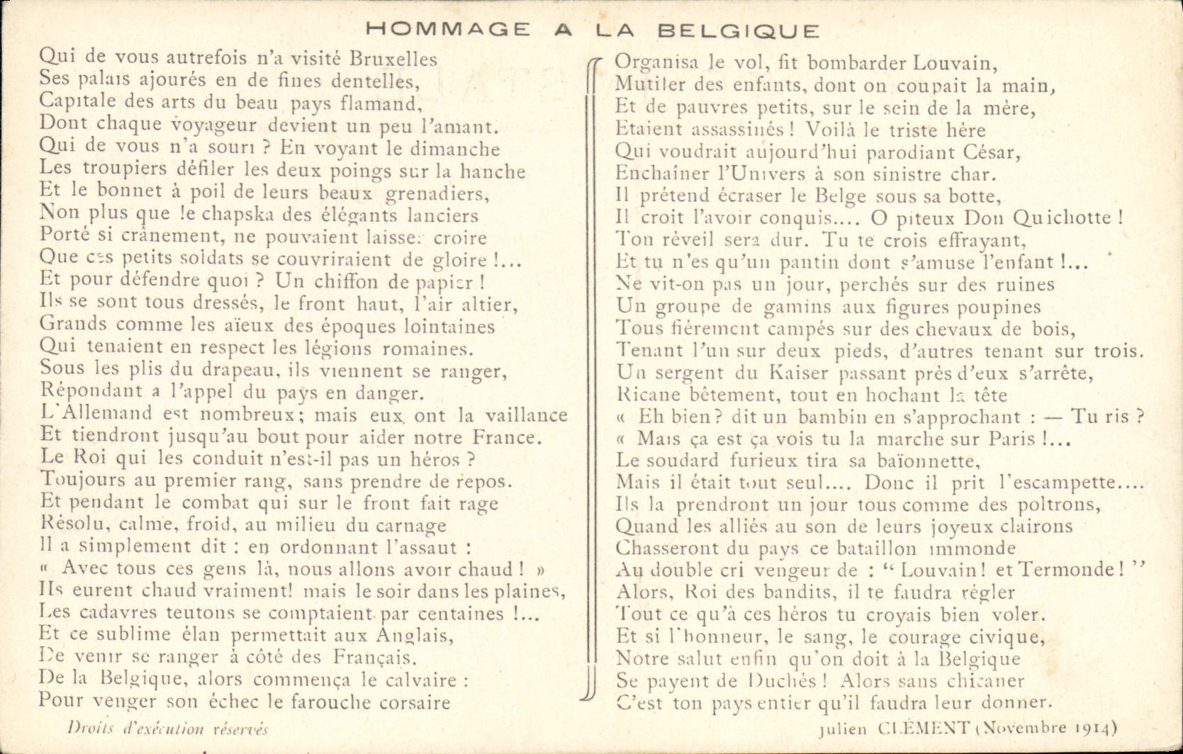 CPA Militaria Chanson Hommage a la Belgique