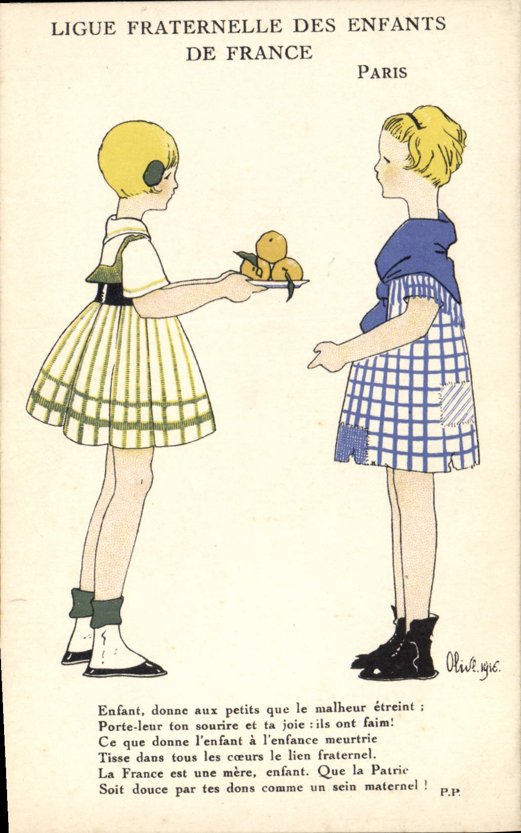 VINTAGE POSTCARD Fantaisie Illustrator Leagues Fraternal Children of Paris France