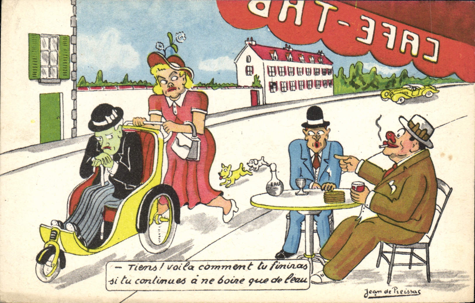 Fantasía Illustrator Jean de Preissac Wheelchair de la POSTAL de la VENDIMIA del ilustrador de la fantasía de la POSTAL de la VENDIMIA