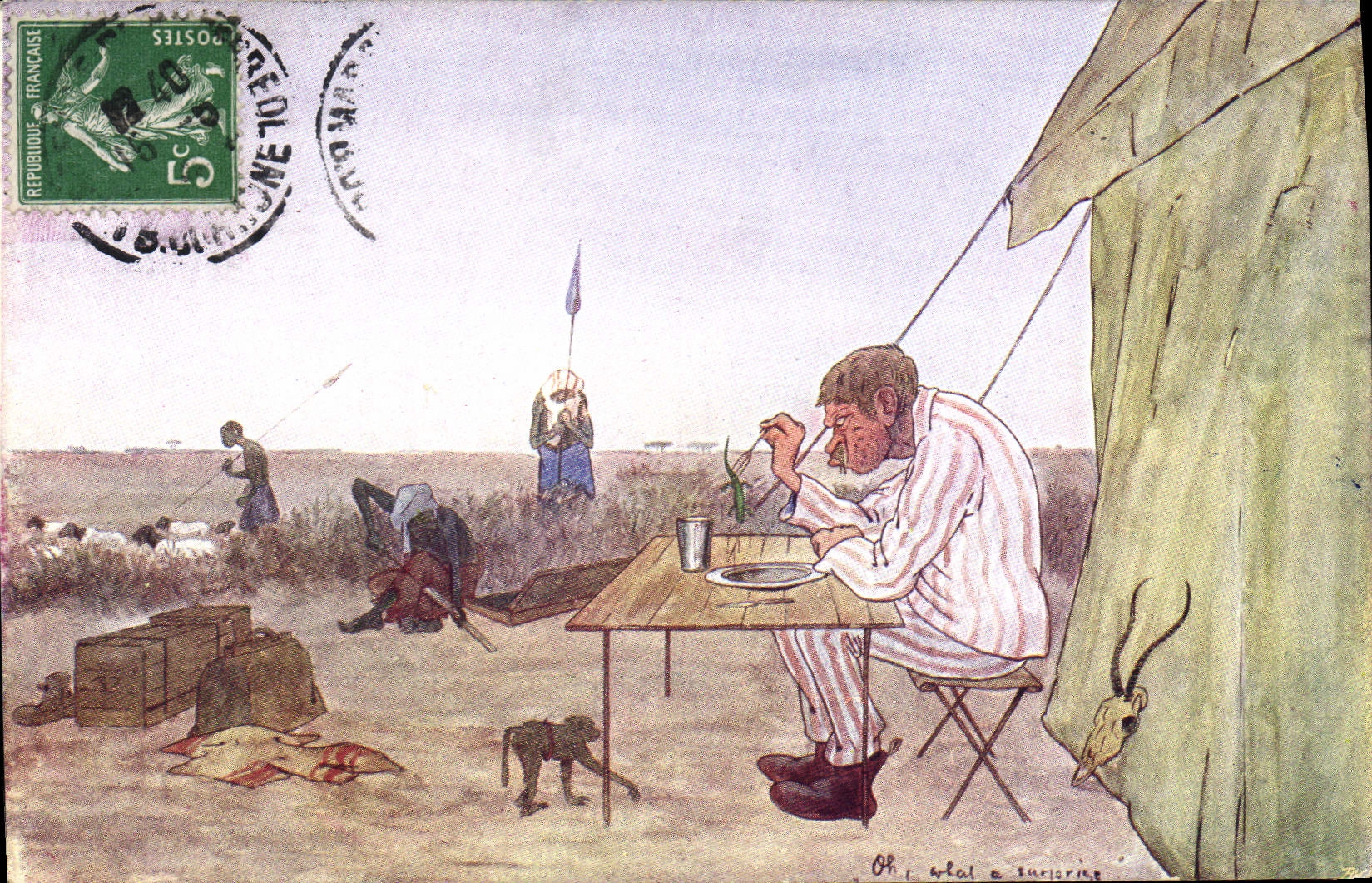 CPA Fantaisie Illustrateur Afrique Singe Lezard 