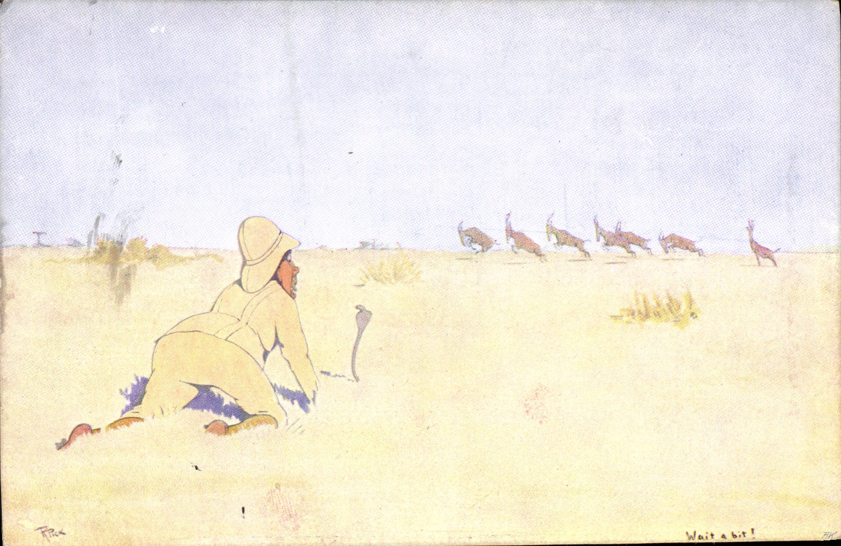 CPA Fantaisie Illustrateur Afrique Antilopes Gazelles Serpent