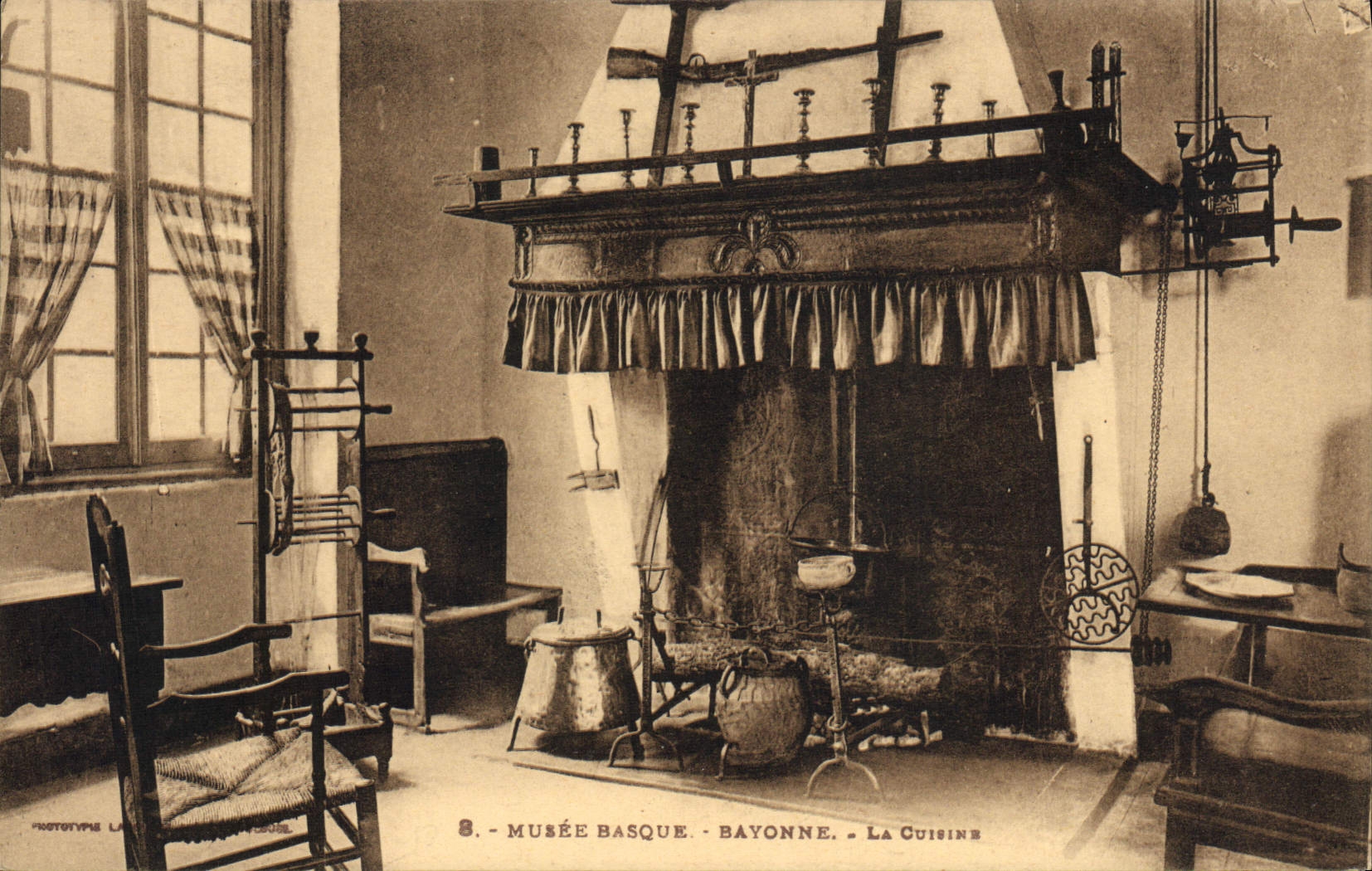 VINTAGE POSTCARD Basque Folklore Museum Bayonne kitchen