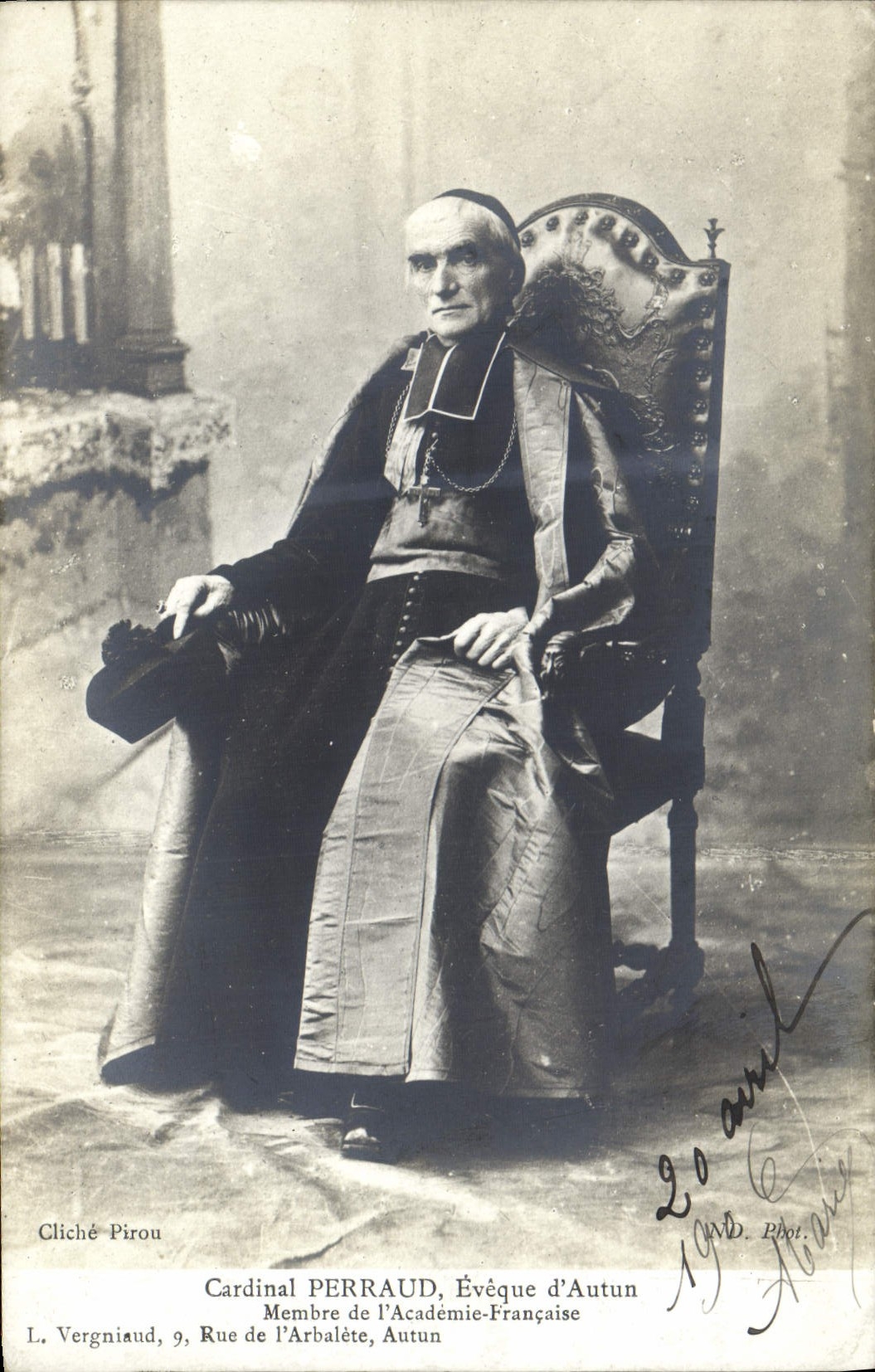 Obispo cardinal de Perraud de la POSTAL de la VENDIMIA del miembro de Autun de la academia francesa