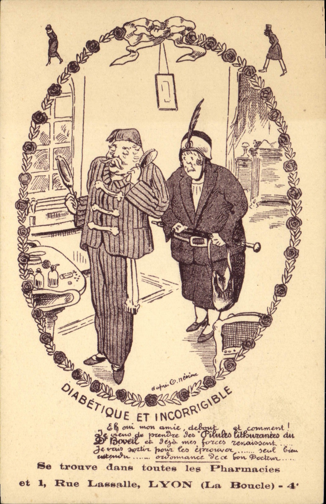 Calle diabética e incorregible Lassalle Lyon de la POSTAL de la VENDIMIA