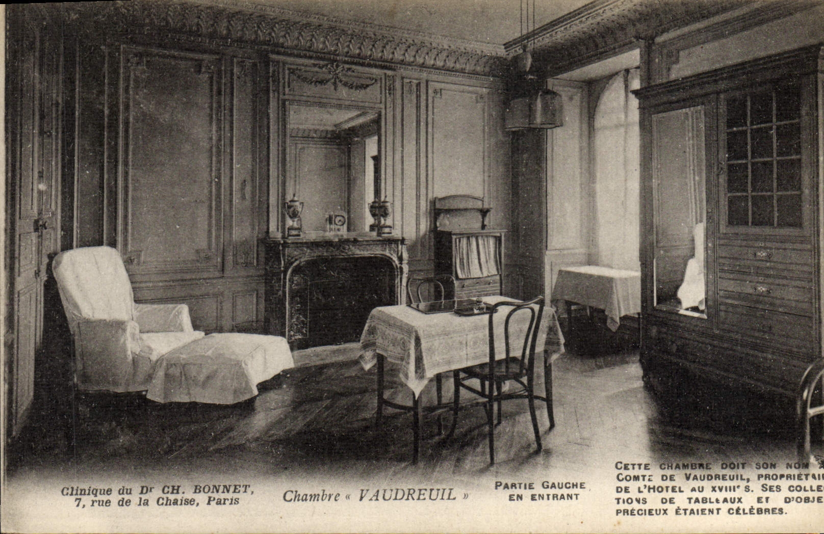 VINTAGE POSTCARD Clinical Vaudreuil Room of Dr. CH Bonnet Street of the Paris Chair
