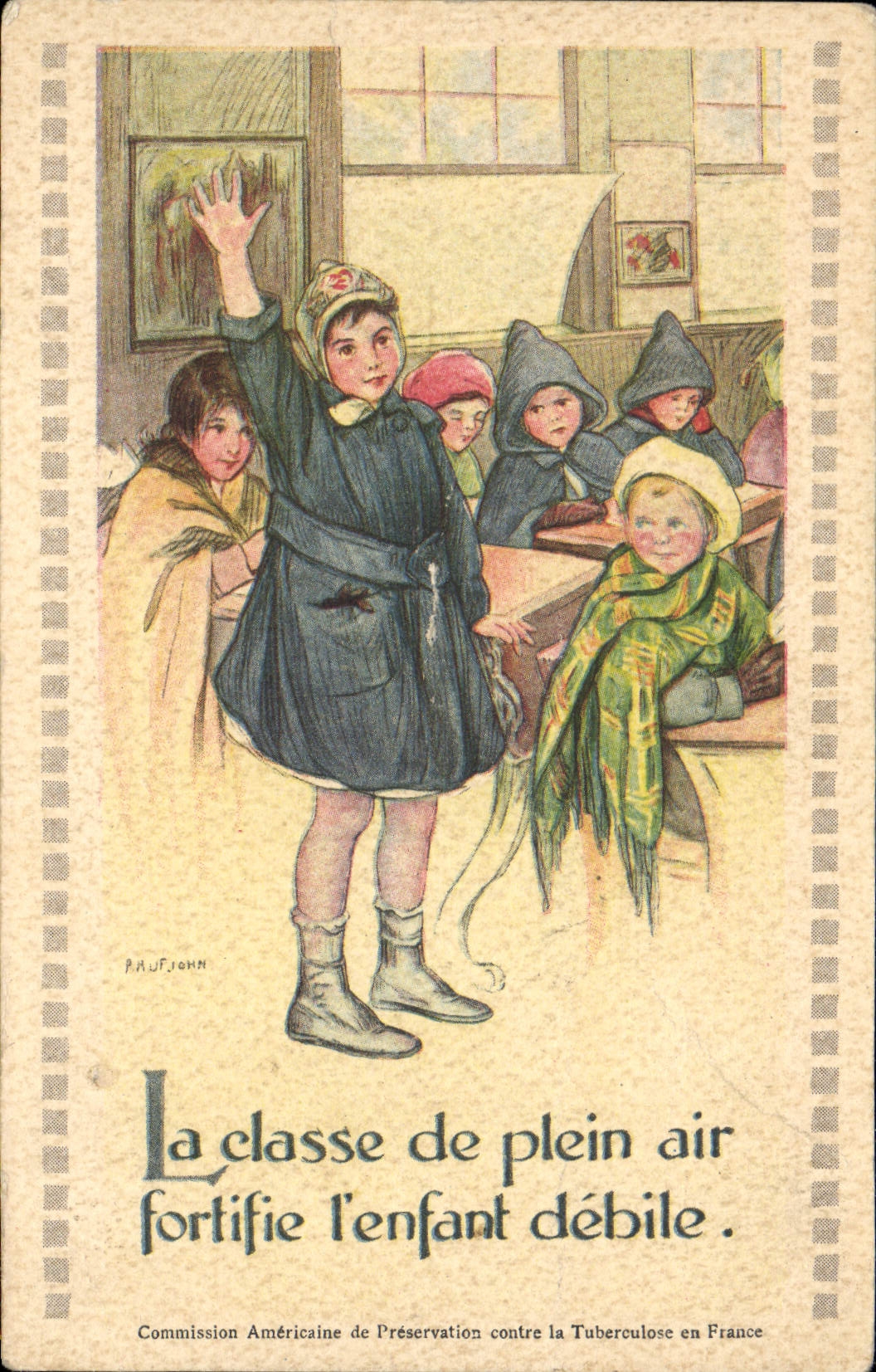 VINTAGE POSTCARD the class of outdoor strengthens the weak child