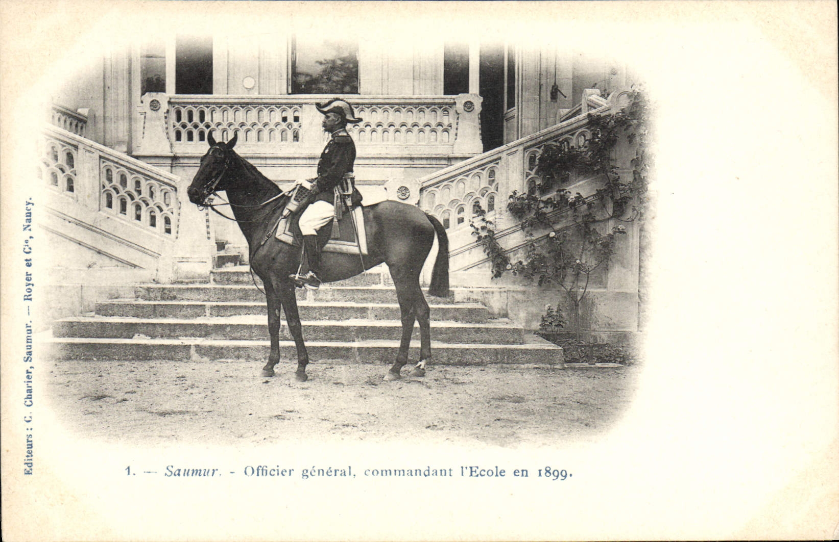 Oficial general de Hippisme Saumur del caballo de la POSTAL de la VENDIMIA que pide la escuela en 1899
