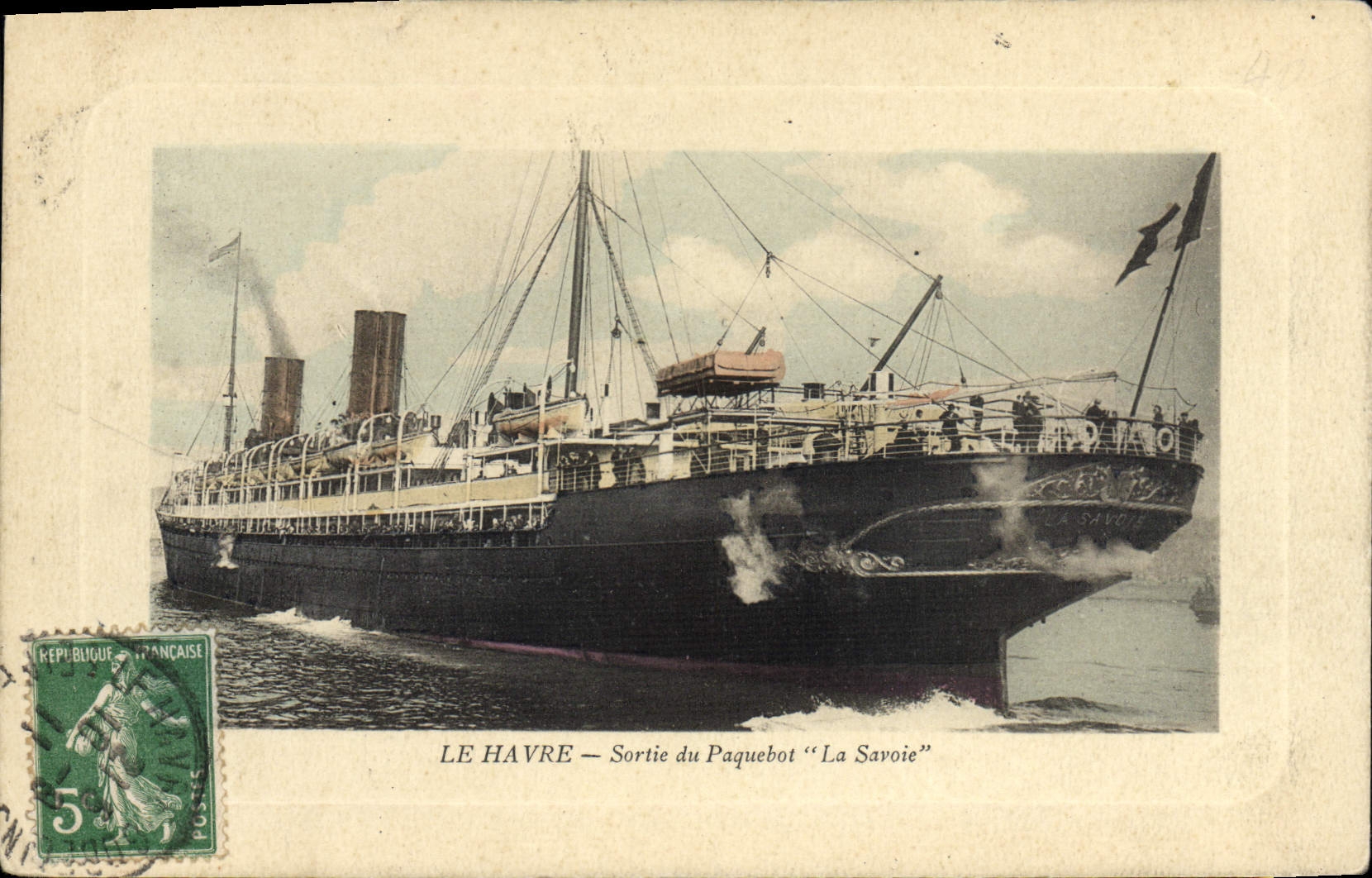 VINTAGE POSTCARD Boat Steamer Le Havre Left the steamer Savoy