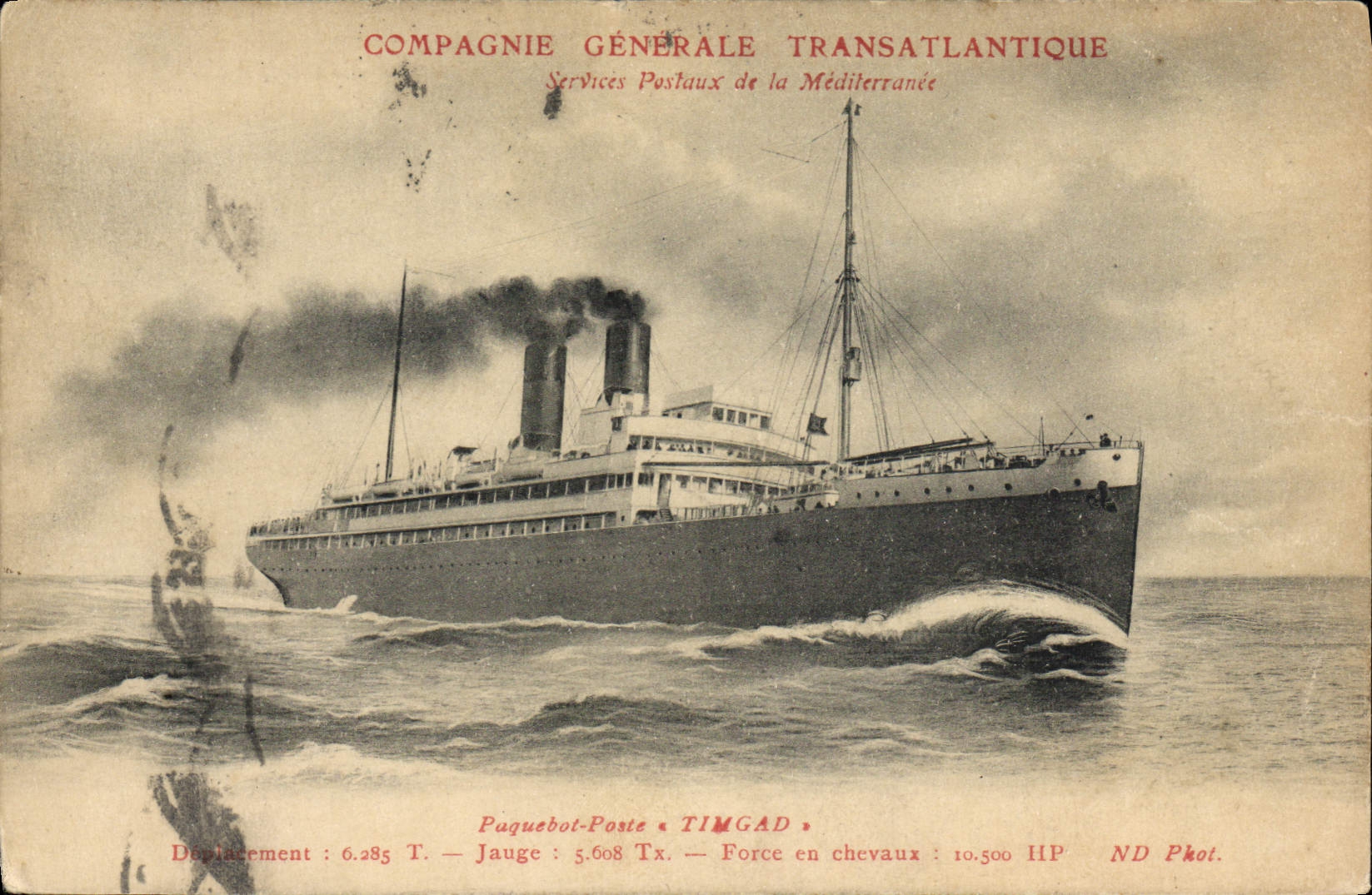 VINTAGE POSTCARD Bateau Steamer posts Transatlantic Timgasd Compagnie General