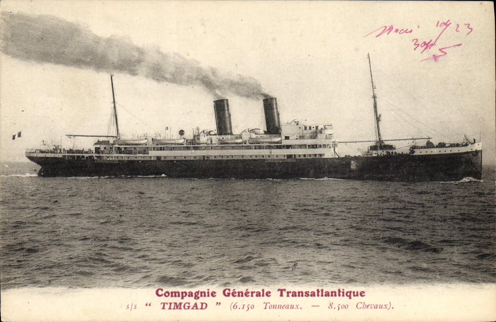 VINTAGE POSTCARD Boat Steamer Transatlantic Timgad General Company