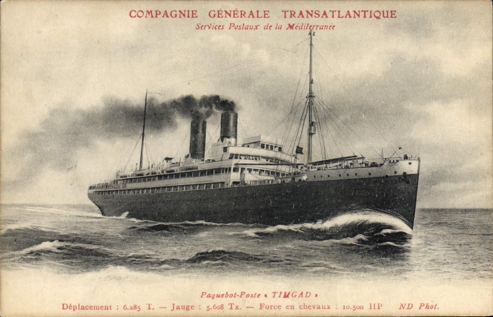 CPA Bateau Paquebot Poste Timgad Compagnie Generale Transatlantique