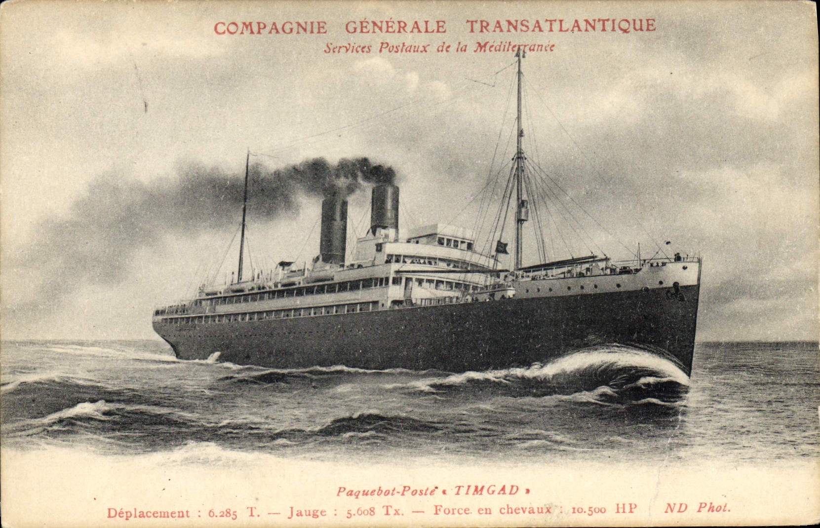 CPA Bateau Paquebot Poste Timgad Compagnie Generale Transatlantique