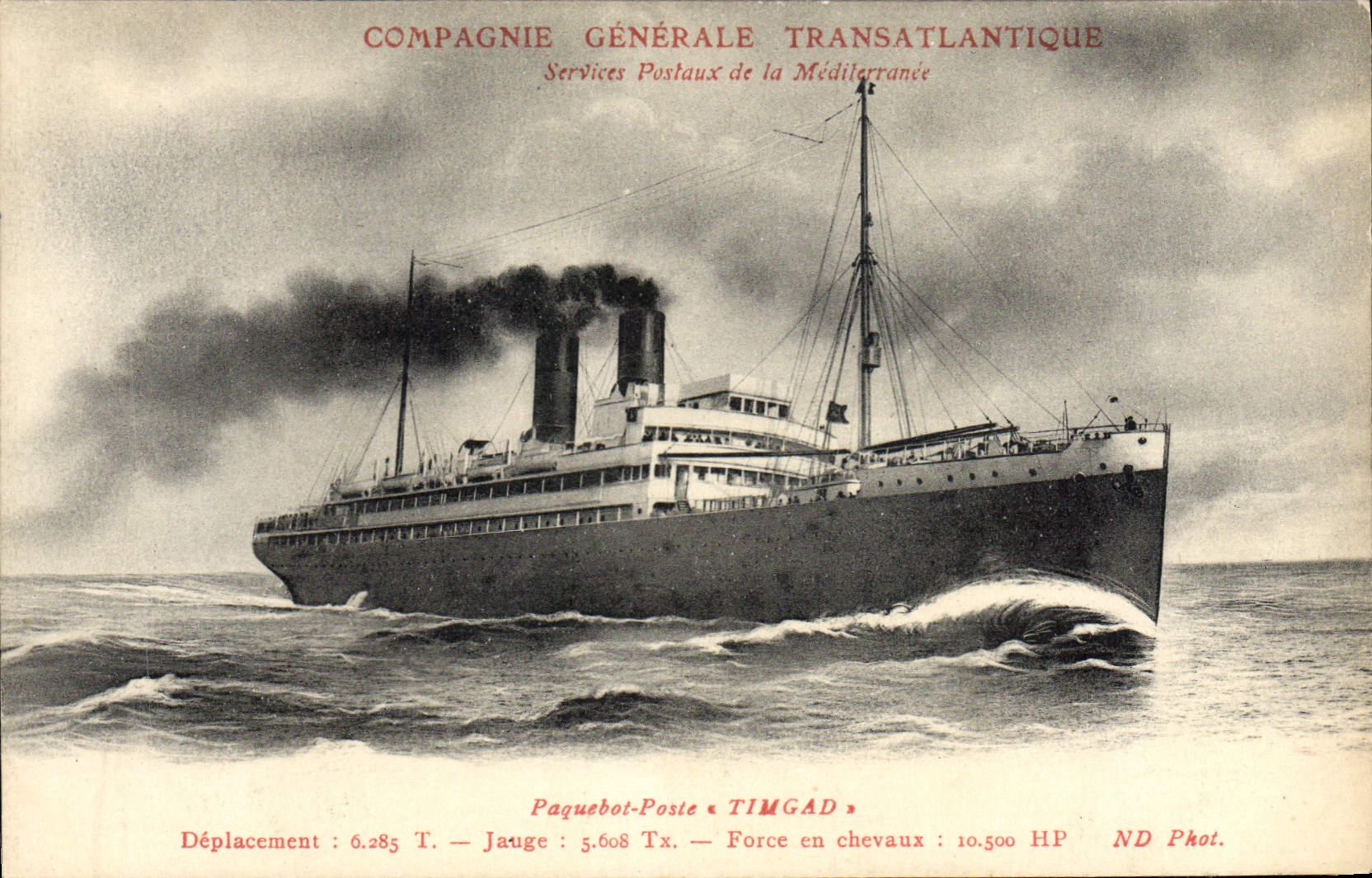 CPA Bateau Paquebot Poste Timgad Compagnie Generale Transatlantique