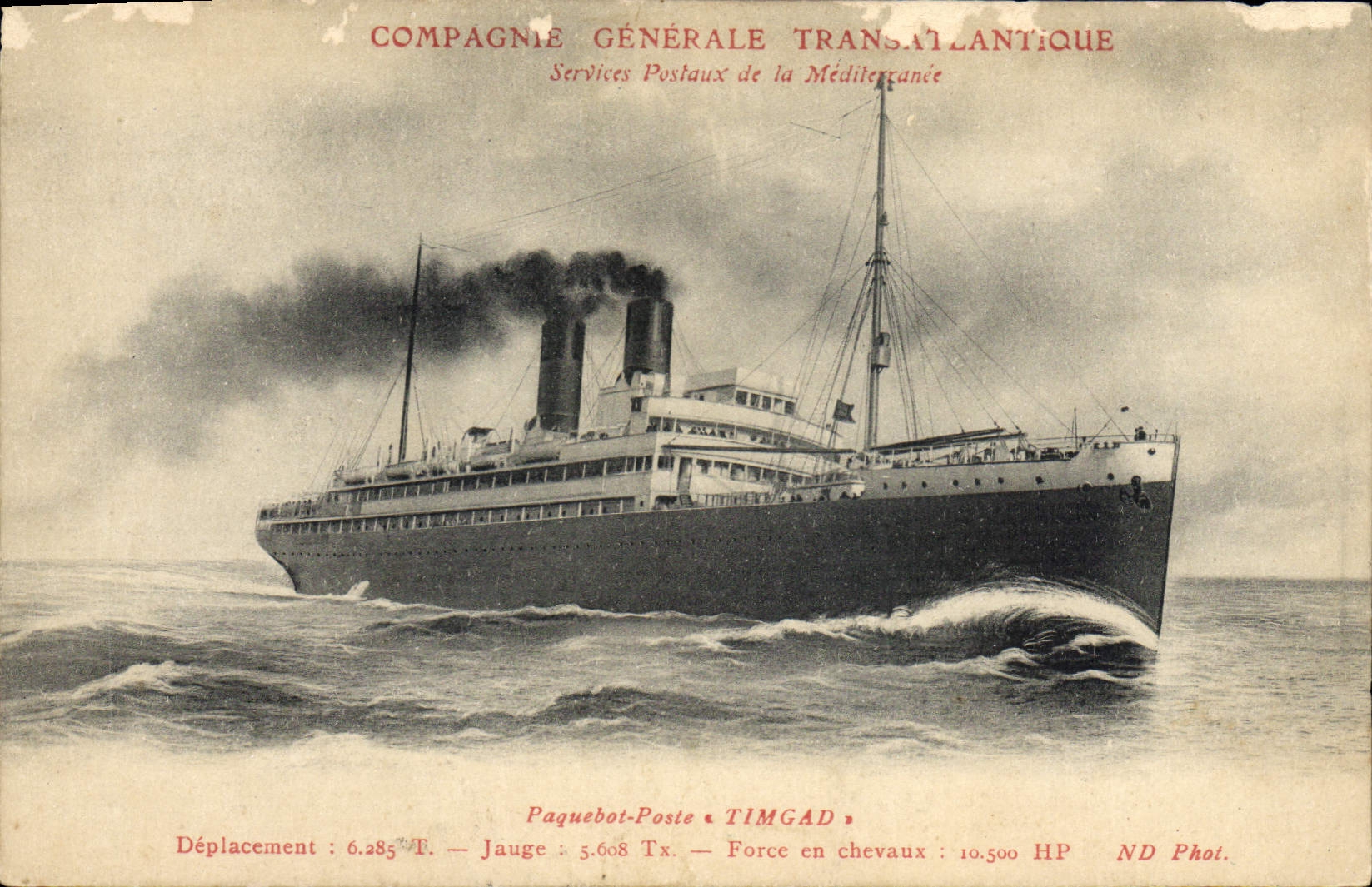 CPA Bateau Paquebot Poste Timgad Compagnie Generale Transatlantique