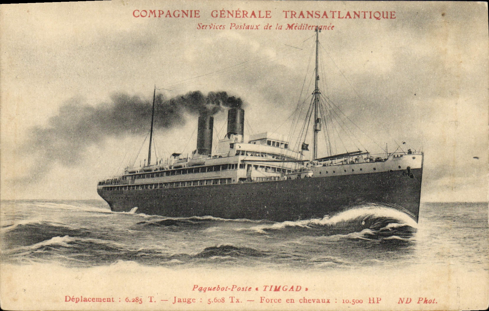CPA Bateau Paquebot Poste Timgad Compagnie Generale Transatlantique 