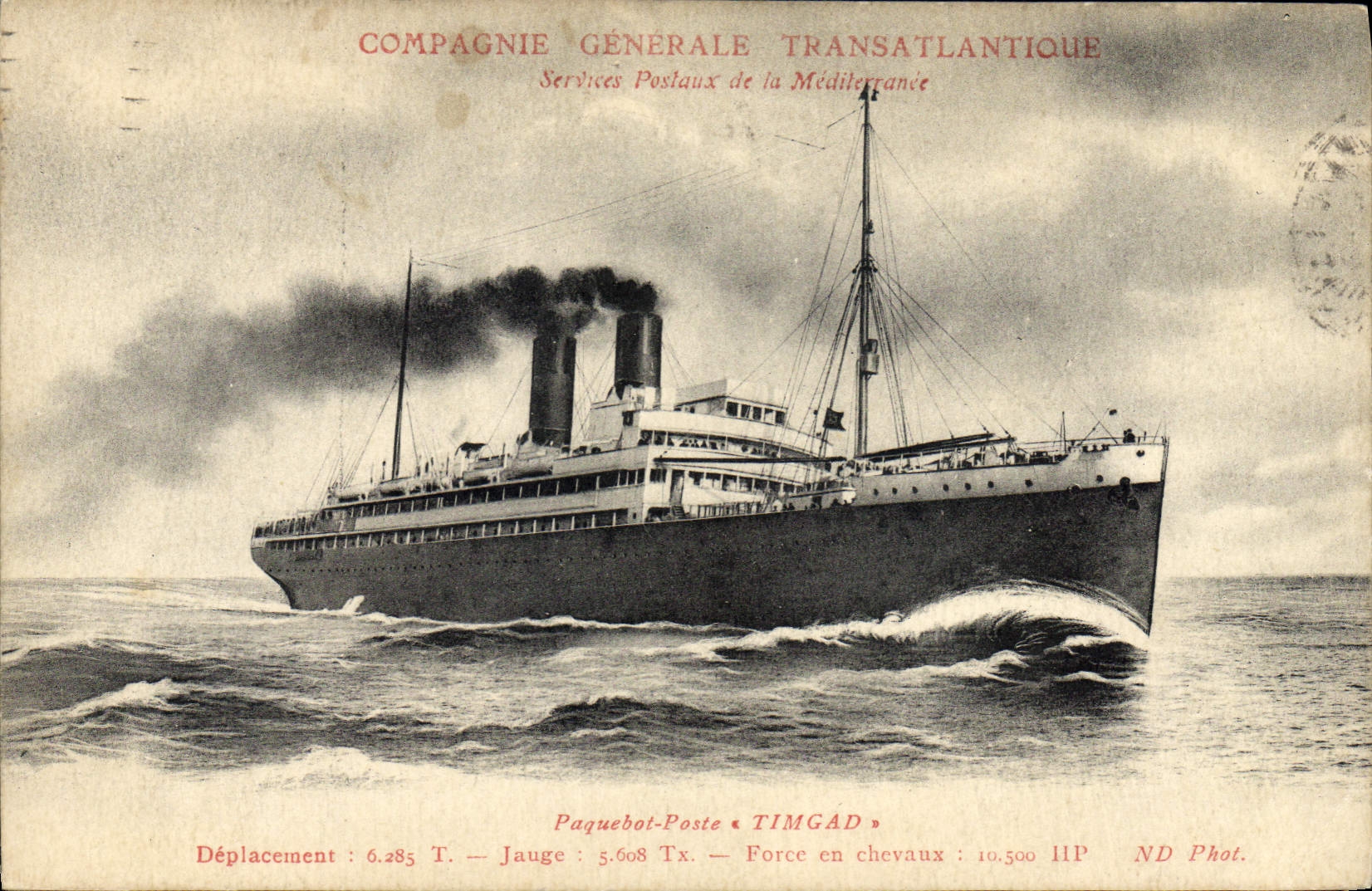 CPA Bateau Paquebot Poste Timgad Compagnie Generale Transatlantique 