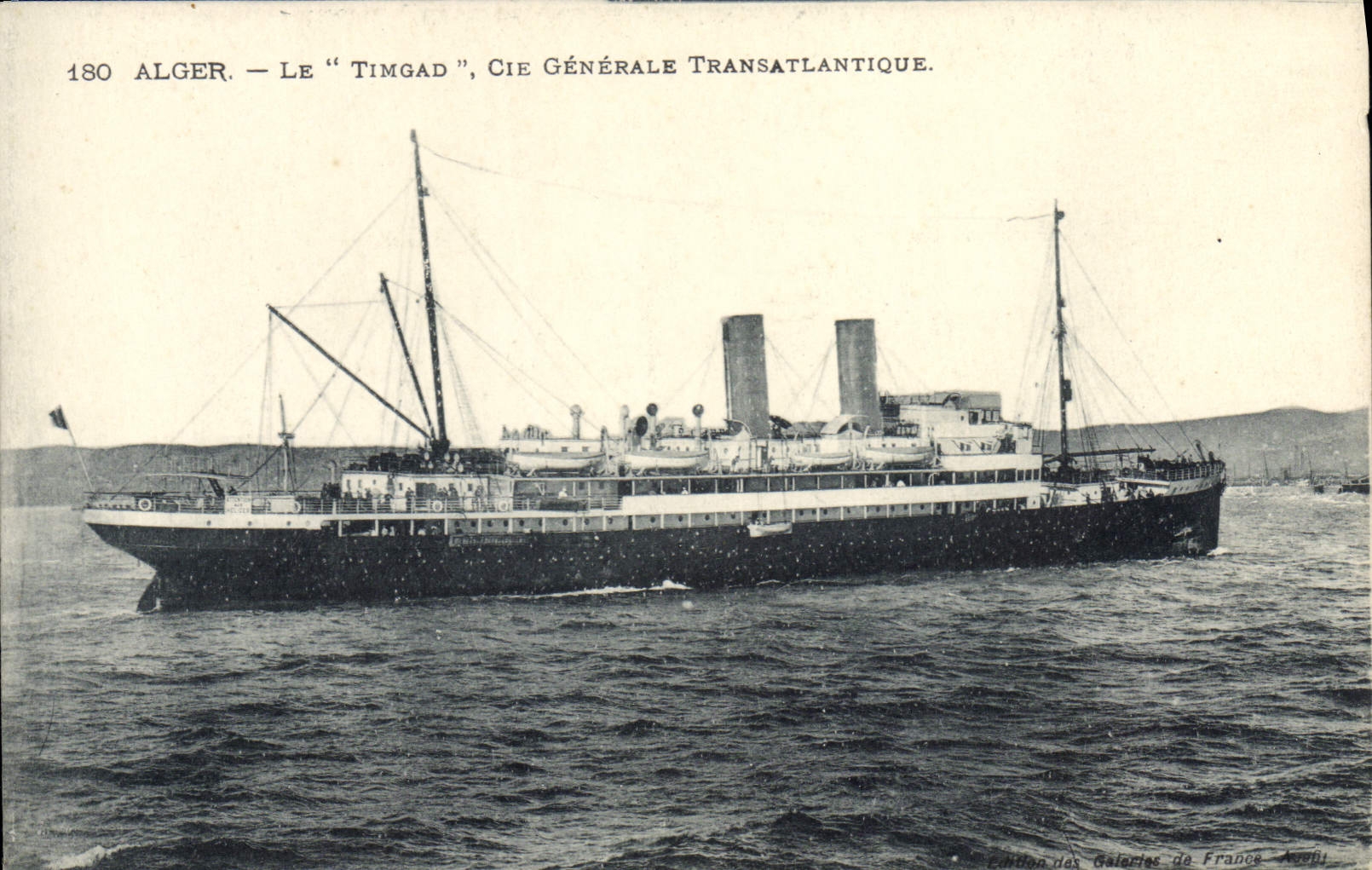 VINTAGE POSTCARD Boat Algiers Steamer Timgad of the Transatlantic General Co