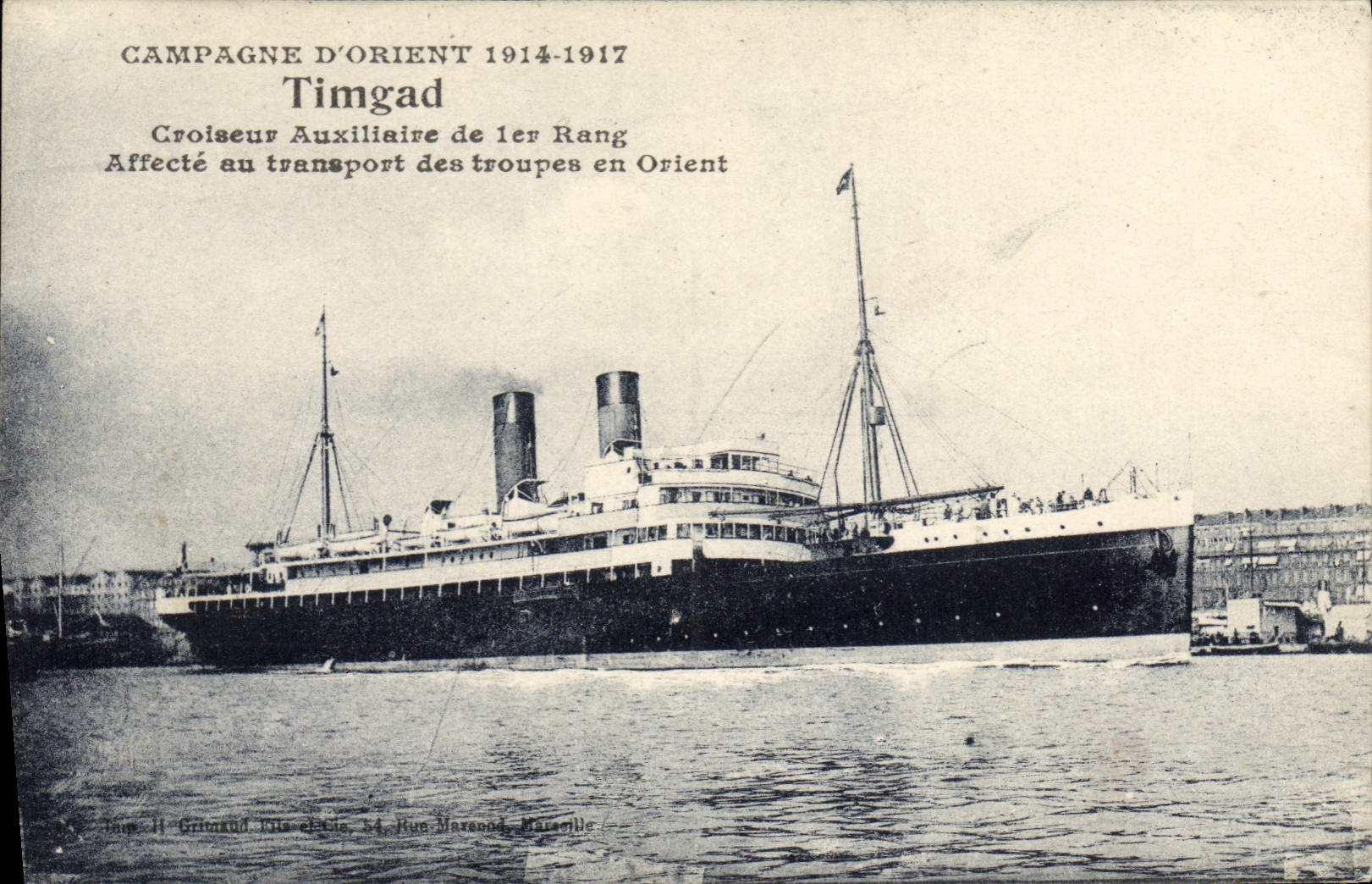 CPA Bateau Paquebot Poste Timgad Croiseur auxiliaire de 1er rang Transport des troupes en Orient