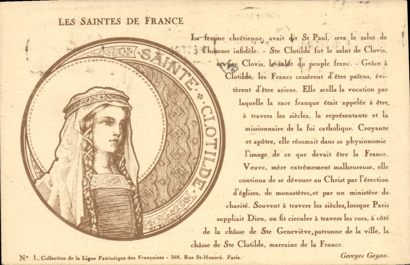 VINTAGE POSTCARD First name the holy ones of France Sainte Clotilde