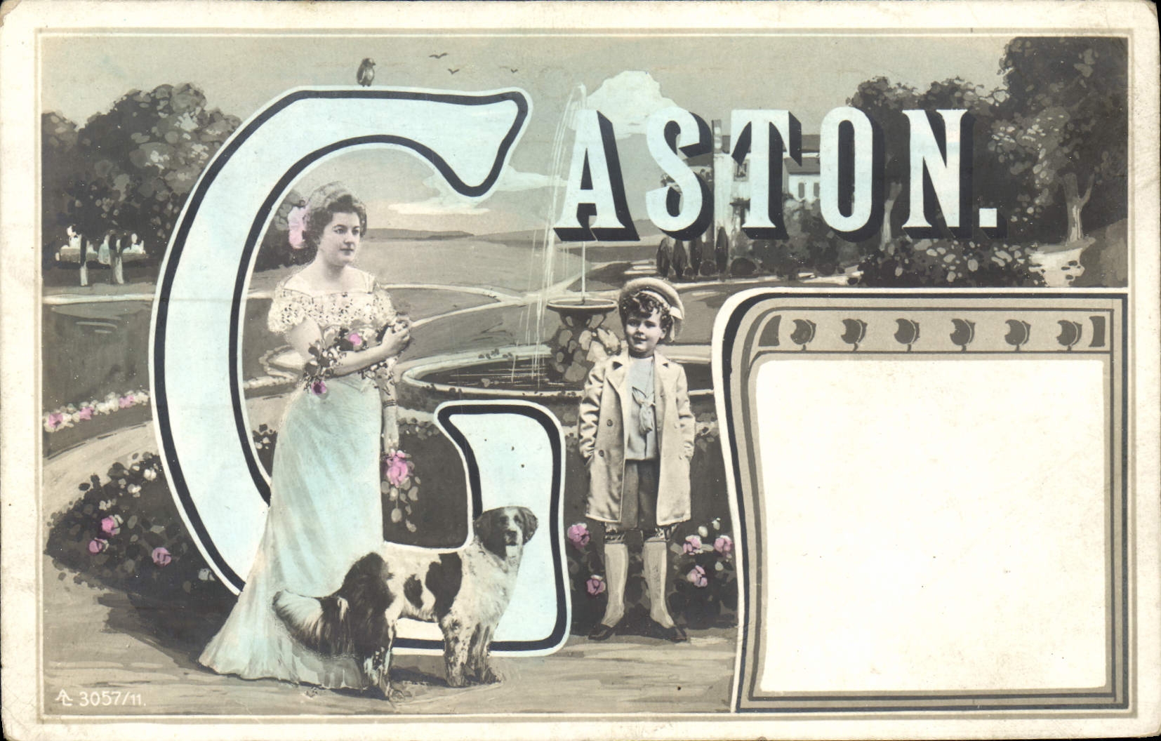 VINTAGE POSTCARD First name Gaston Child Dog