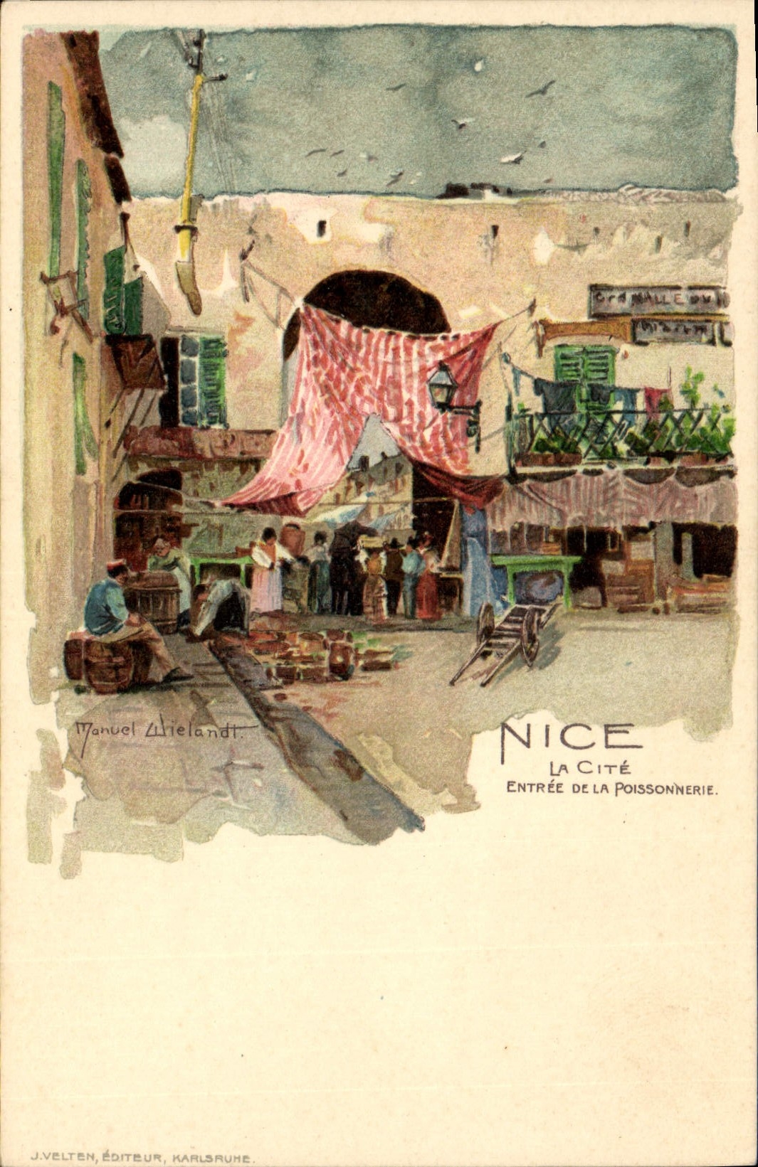 CPA Illustrateur Nice La cite Entree de la poissonnerie