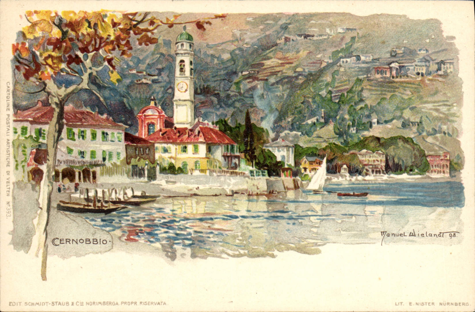 VINTAGE POSTCARD Italy Cernobbio Illustrator