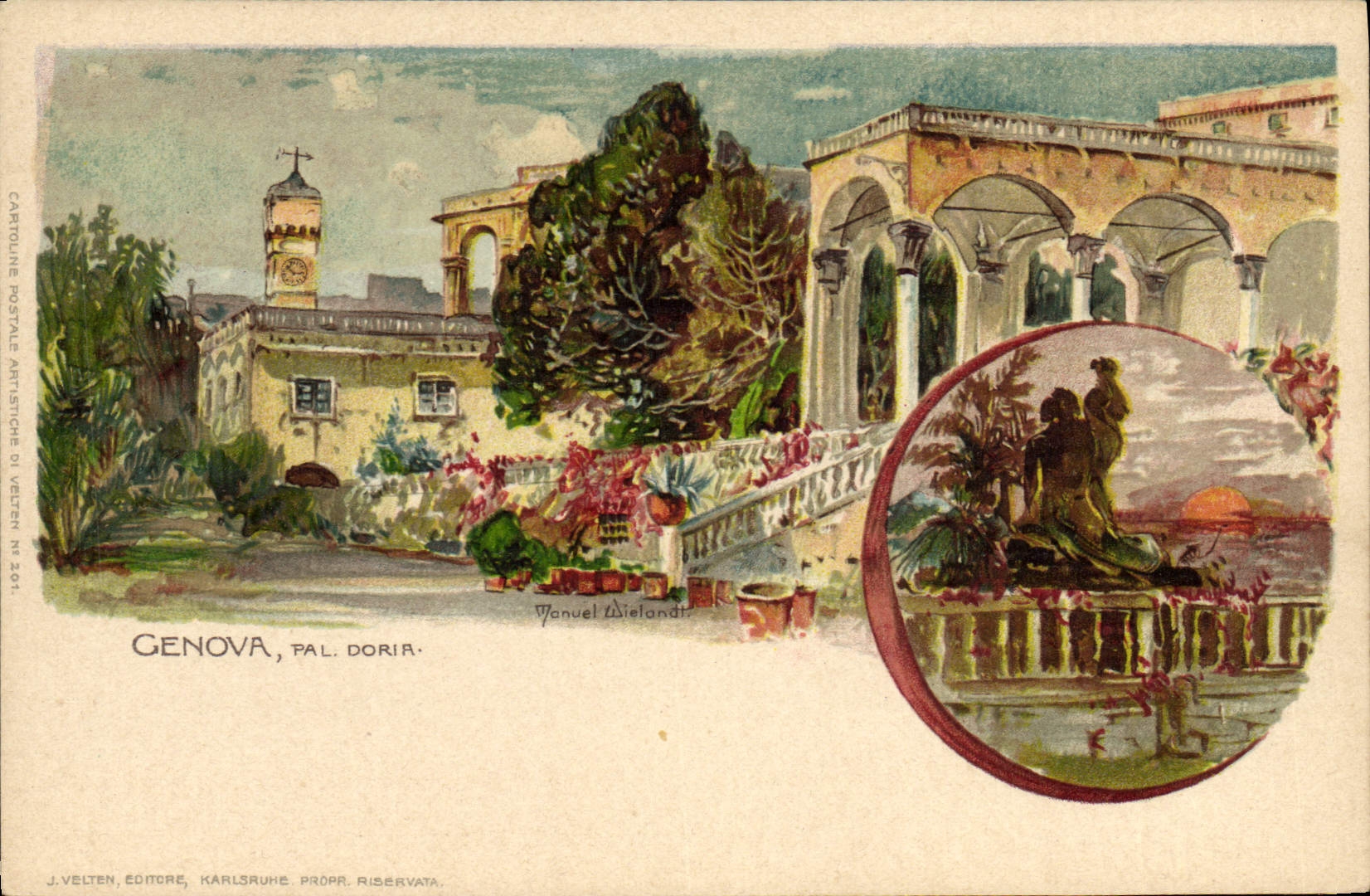 Estaca Doria de Génova del ilustrador de Italia de la POSTAL de la VENDIMIA