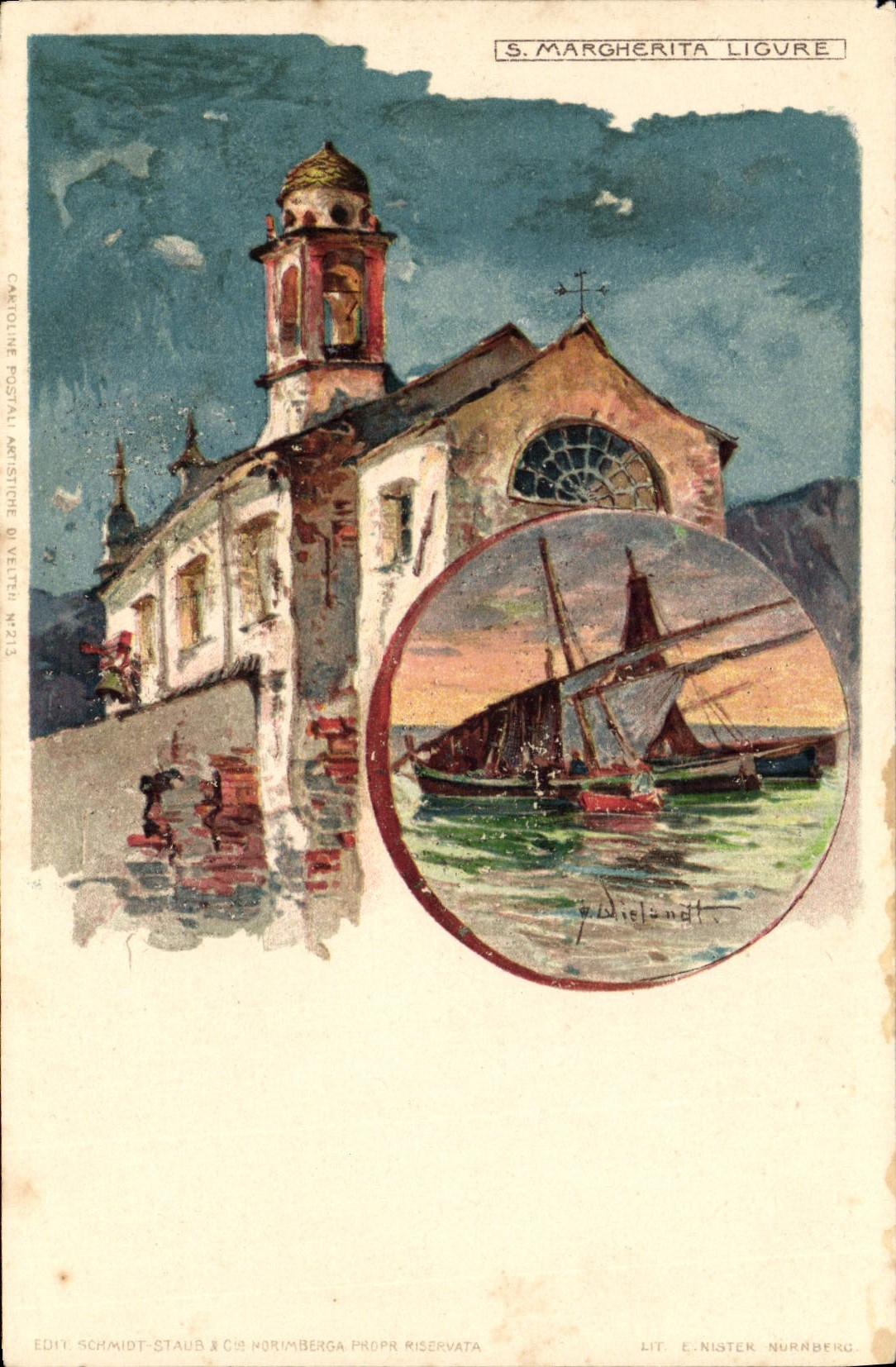 CPA Italie Illustrateur S Margherita Ligure Bateau