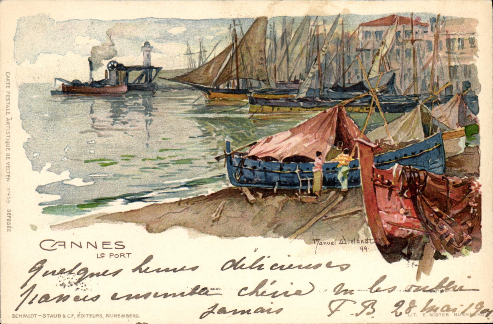 CPA Illustrateur Cannes le port Bateaux