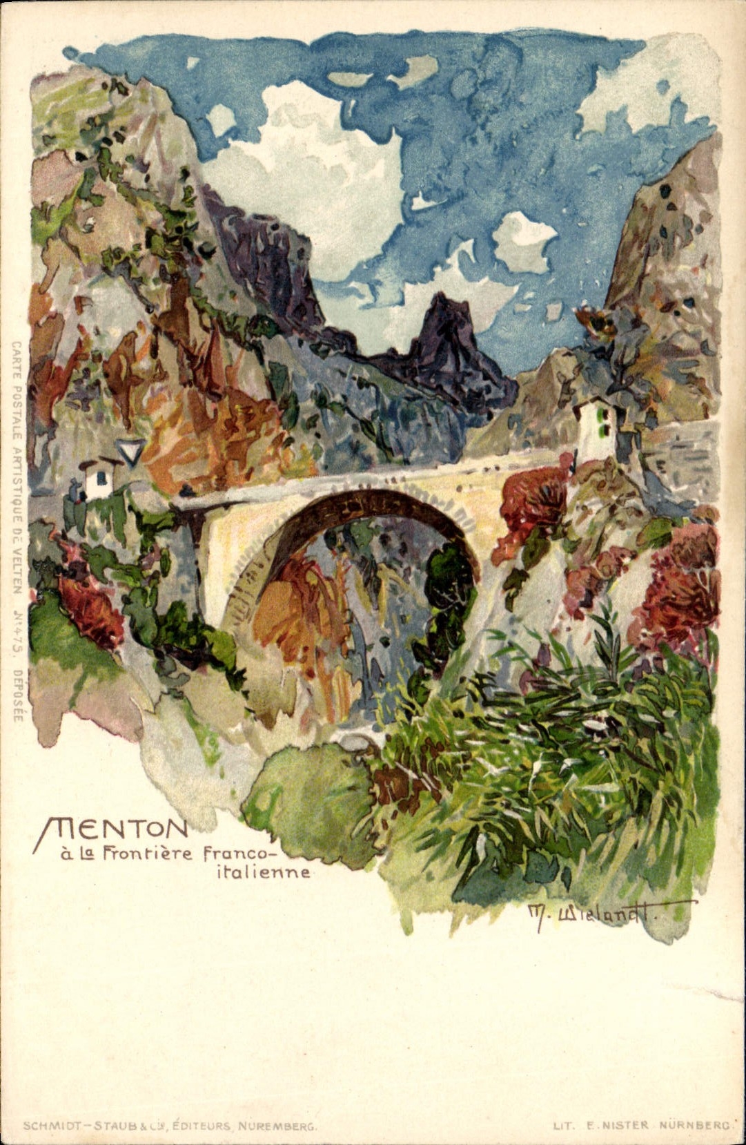 CPA Illustrateur Menton a la frontiere italienne 