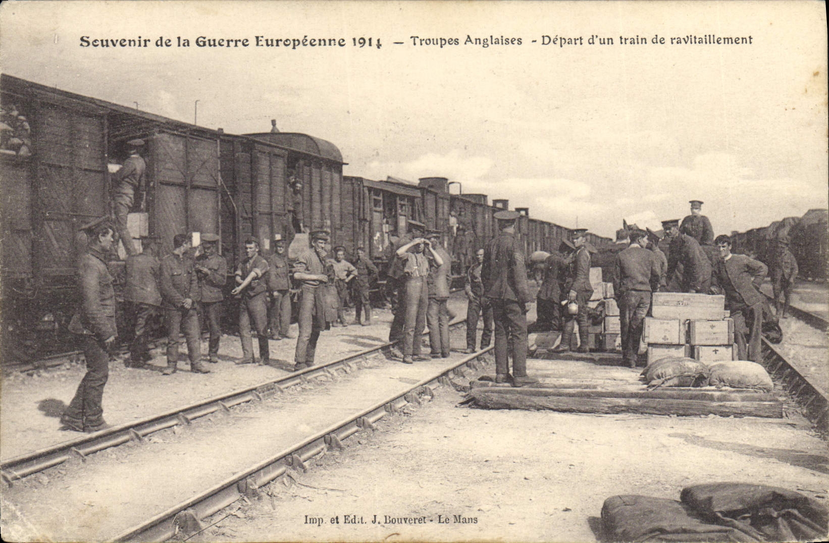 VINTAGE POSTCARD Militaria English Troops Departure of a train of supply