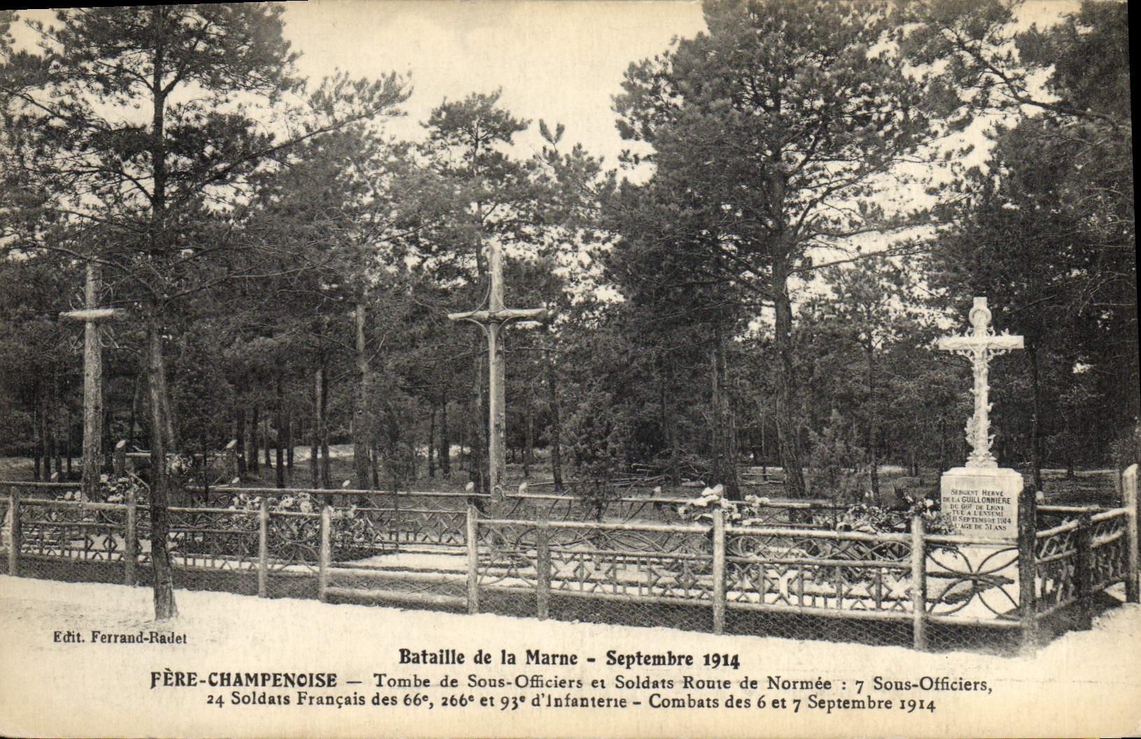 La POSTAL Militaria Bataille de la VENDIMIA del Marne Fere Champenoise cae de debajo oficiales y soldados de la ruta de Normee