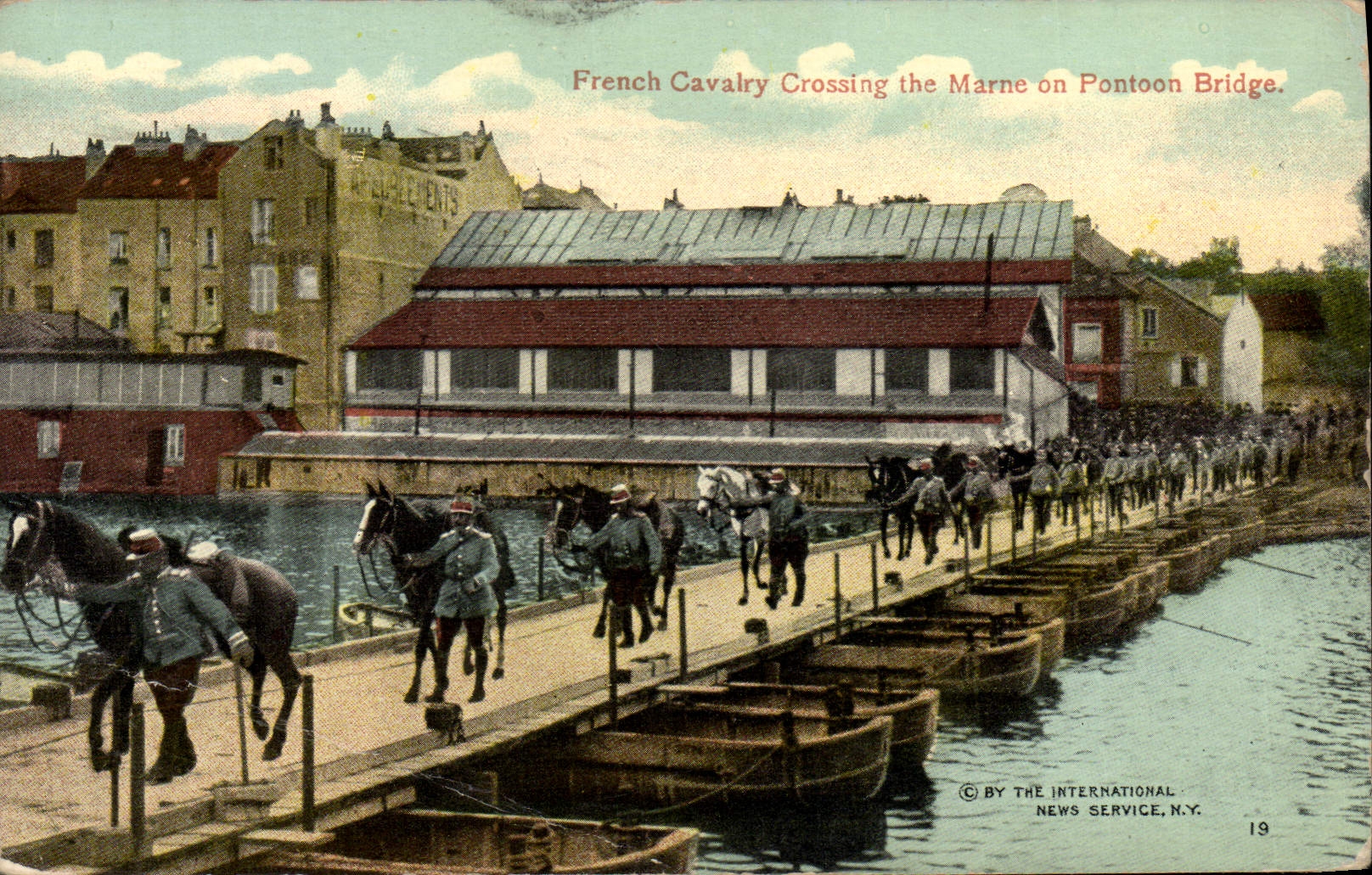 VINTAGE POSTCARD Militaria French cavalry crossing the Marne one Bridge bridge