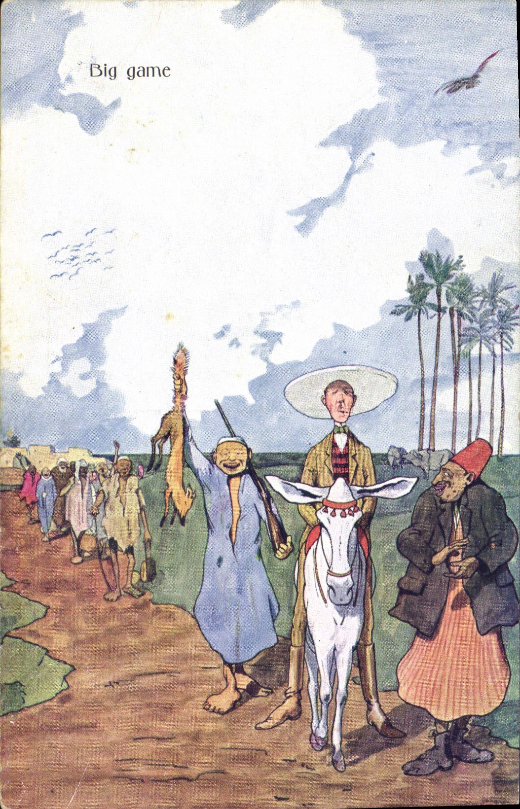 CPA Fantaisie Illustrateur Big game Ane Mule Renard Egypt Egypte