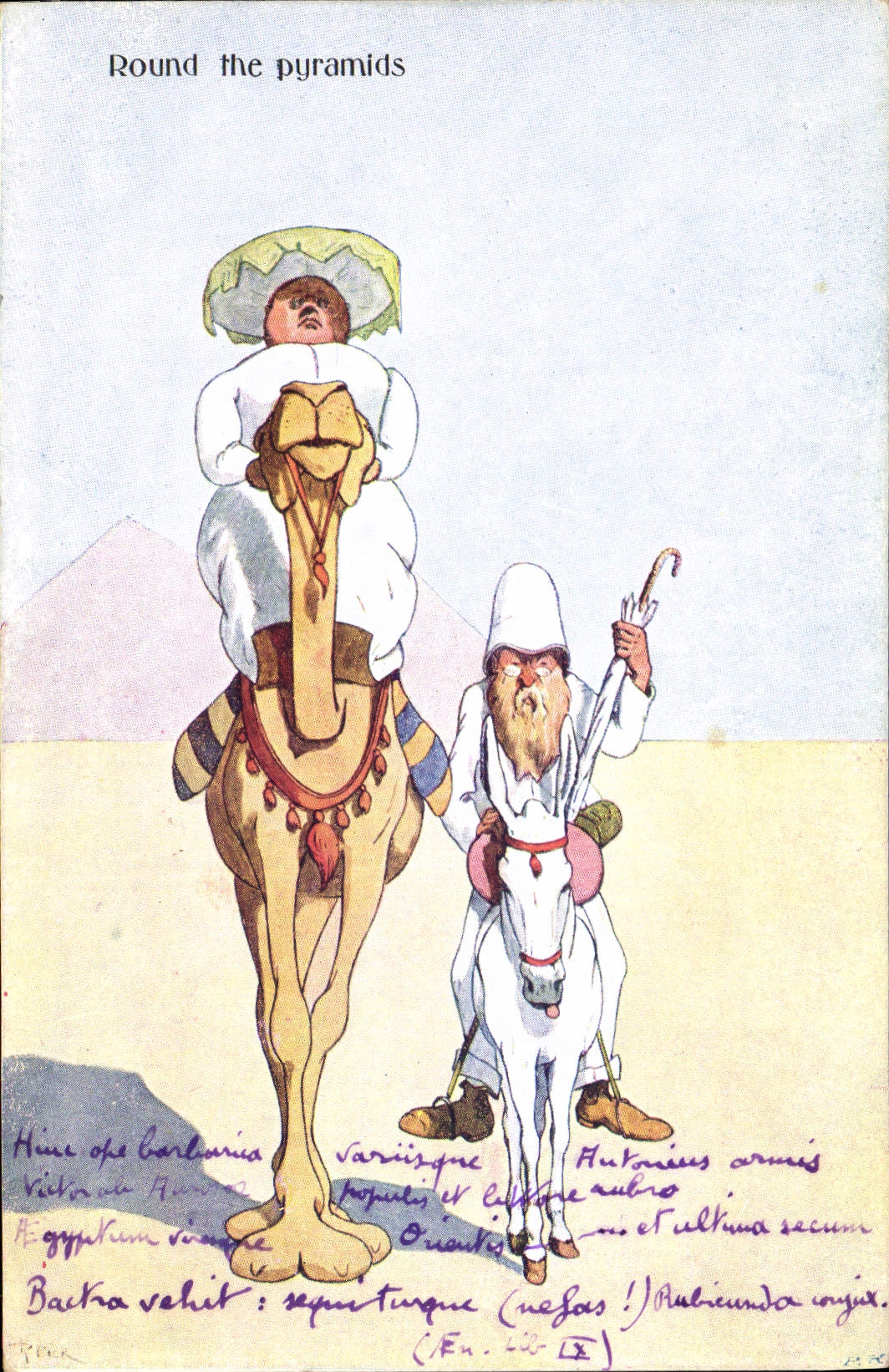 CPA Fantaisie Illustrateur Round the pyramides Pyramide Egypt Egypte