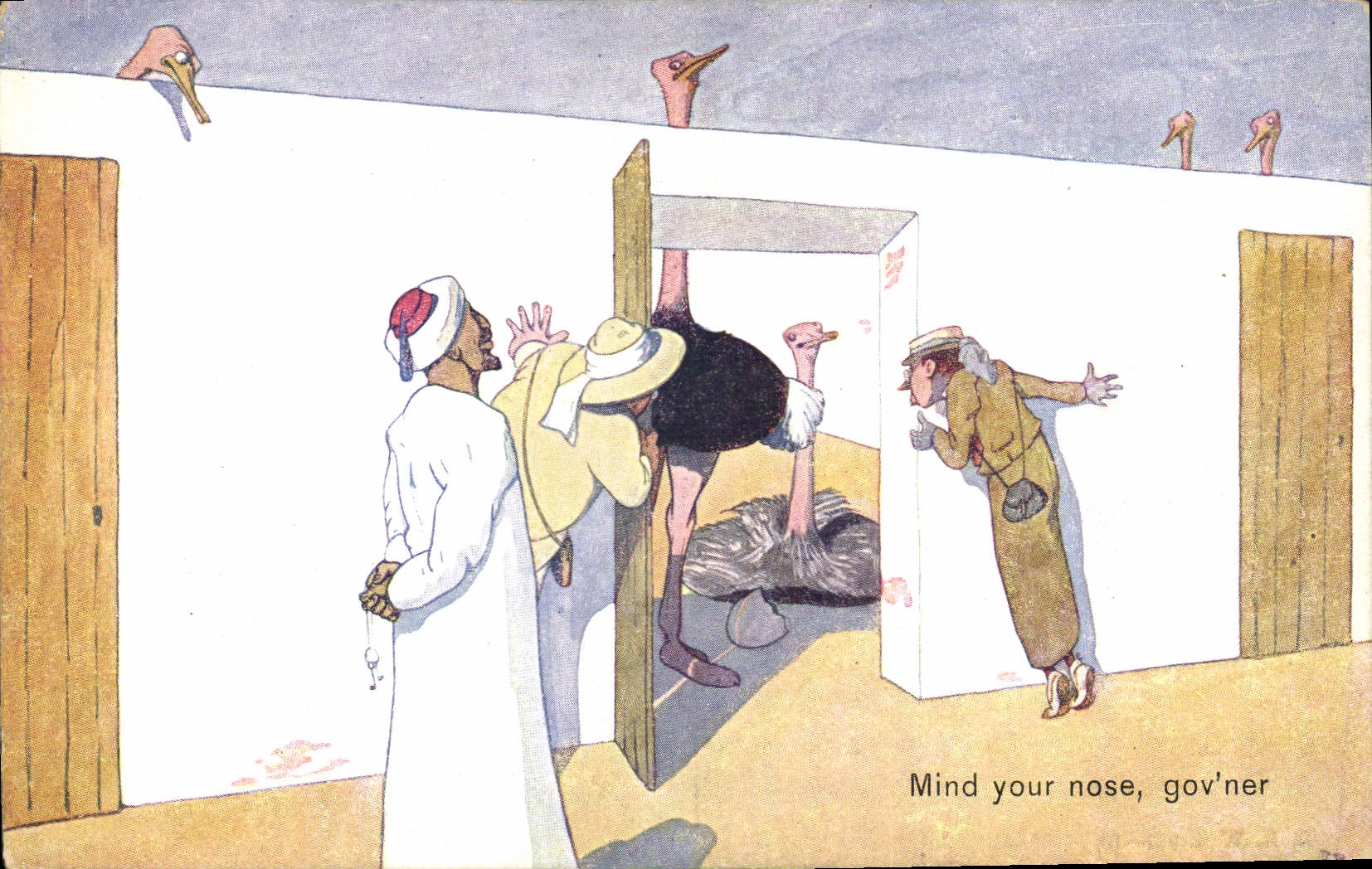 CPA Fantaisie Illustrateur Mind your nose Autruche Ostrich Egypt Egypte