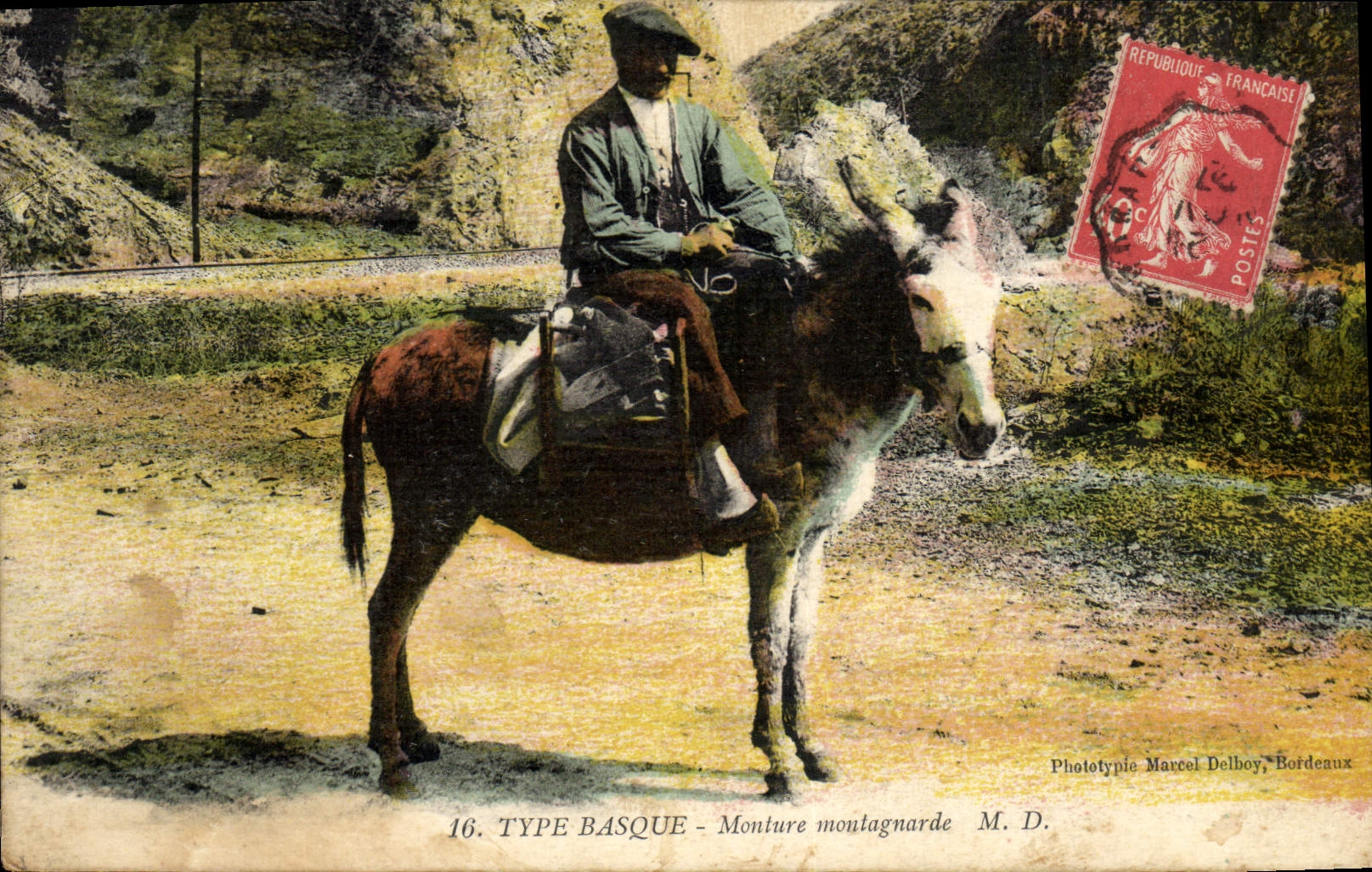 VINTAGE POSTCARD Standard Folklore Basque mountain Mounting Ass Mule
