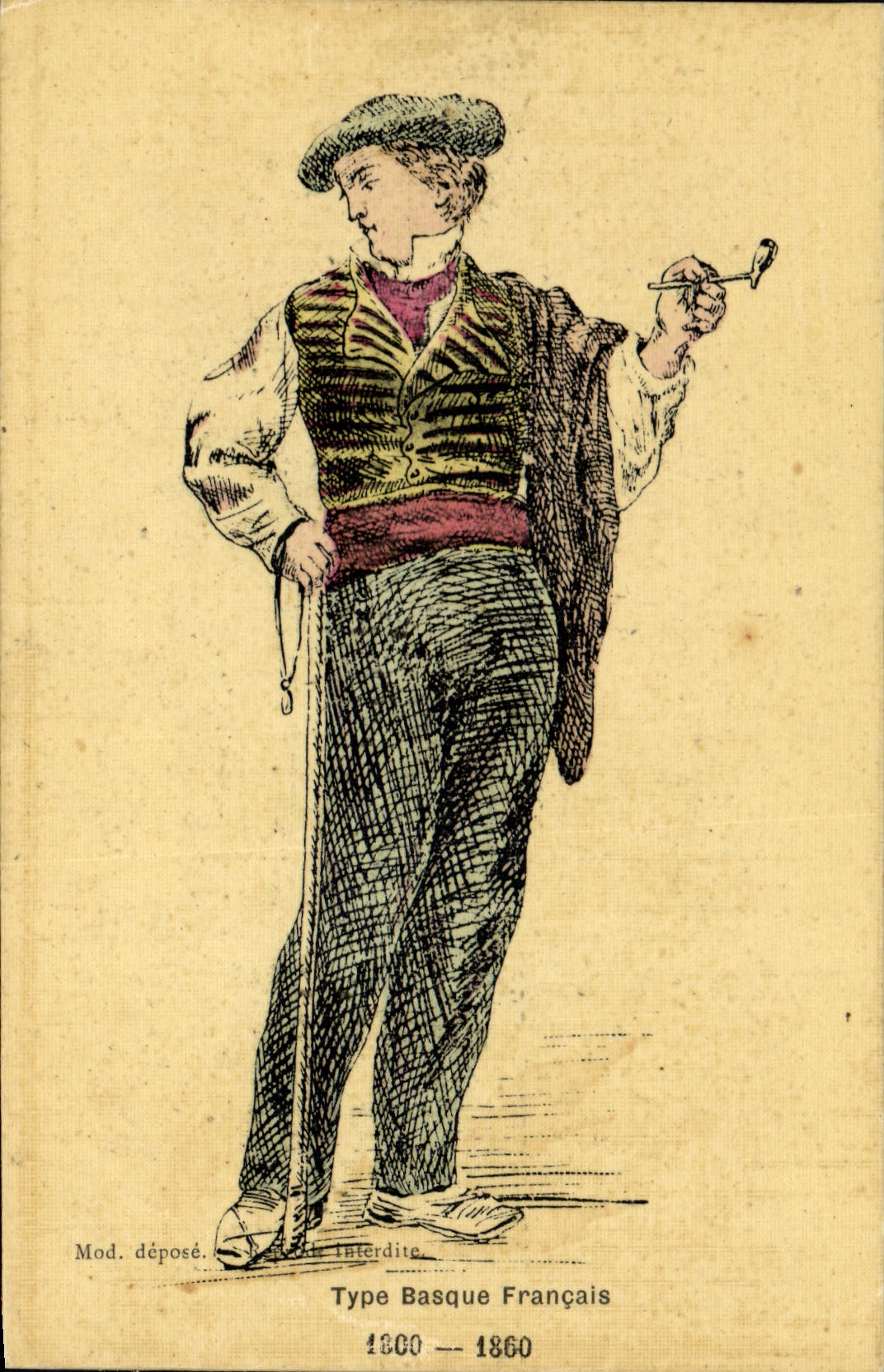 VINTAGE POSTCARD Basque Standard Folklore French 1800 1860 (chart toilee)