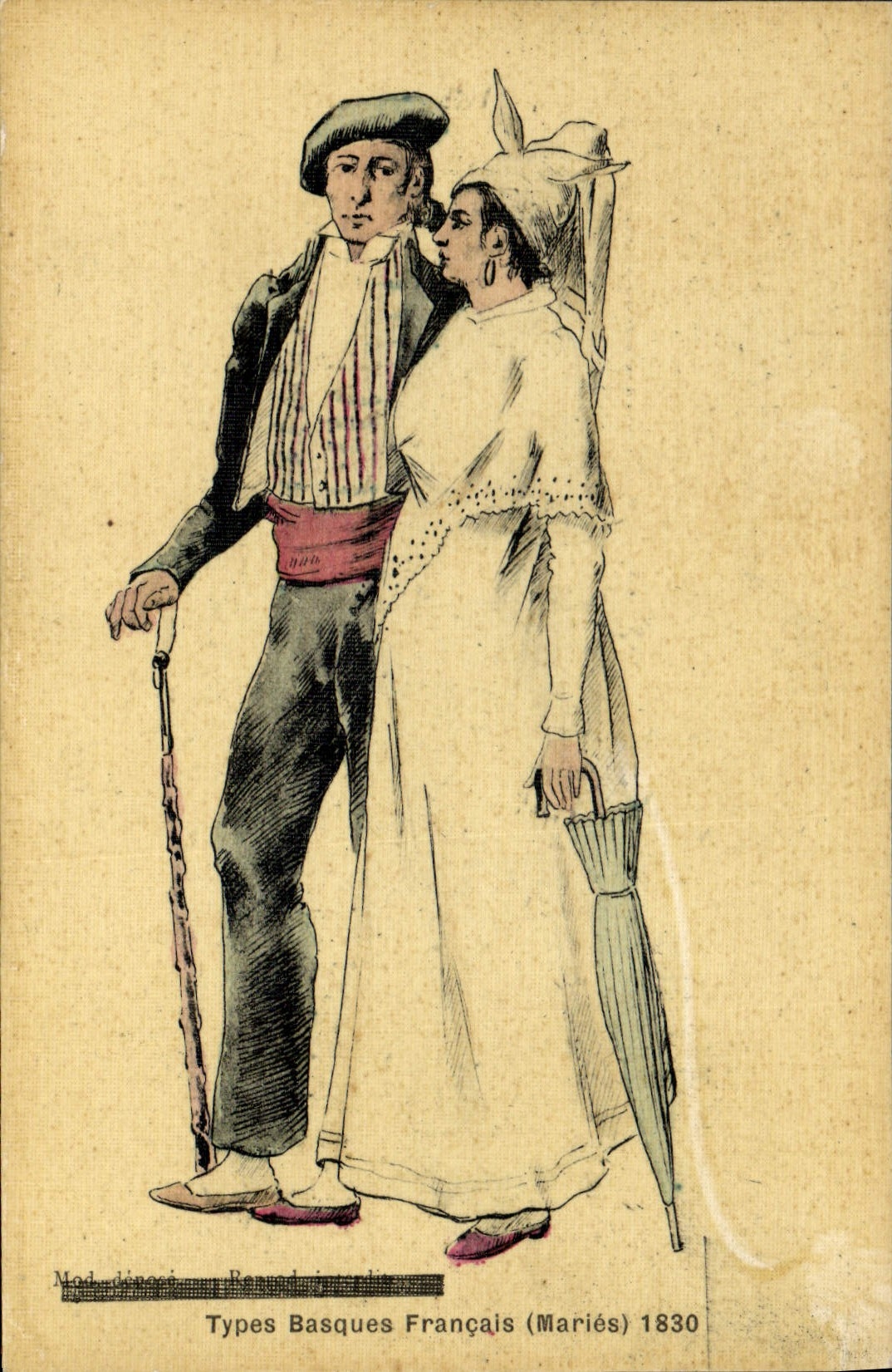 CPA Folklore Types basques francais 1830 Maries Mariage (carte toilee)