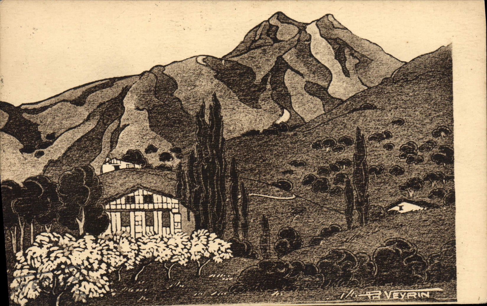 VINTAGE POSTCARD Basque Country Paysage in spring has Sare Philippe Veyrin