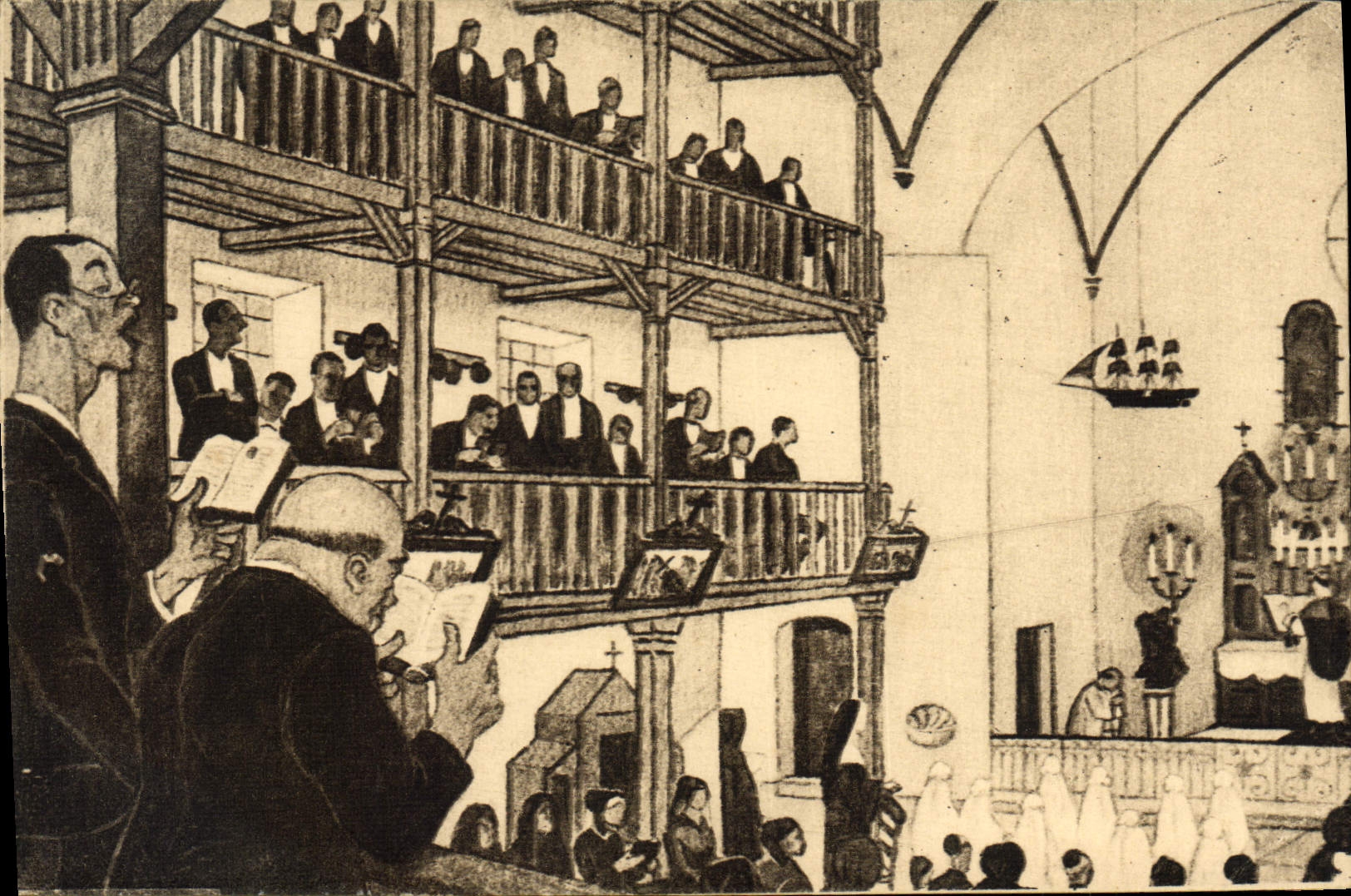 CPA Folklore Pays basque La messe Jacques Le Tanneur 