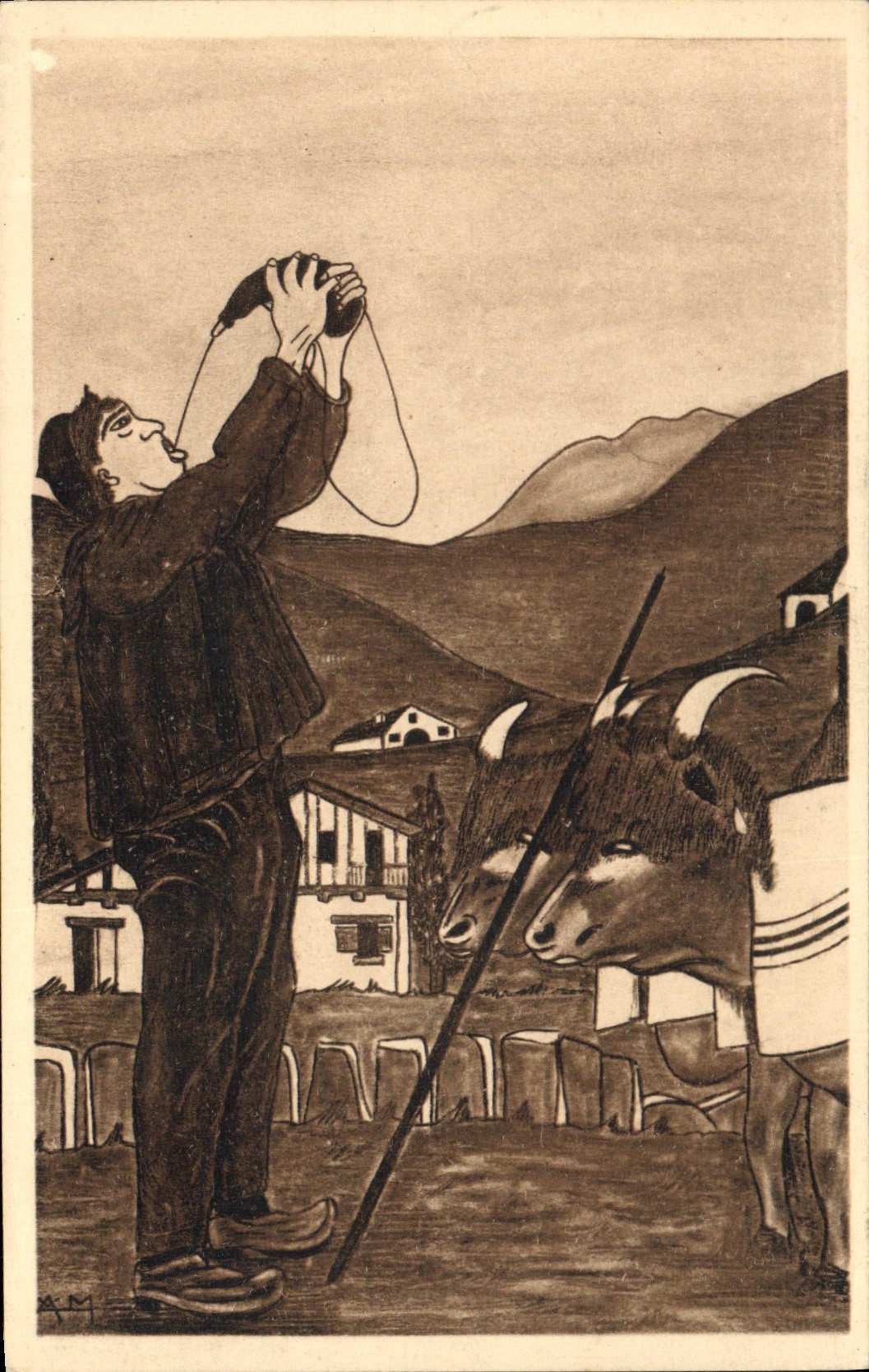 CPA Folklore Types basques Buveur a gourde 