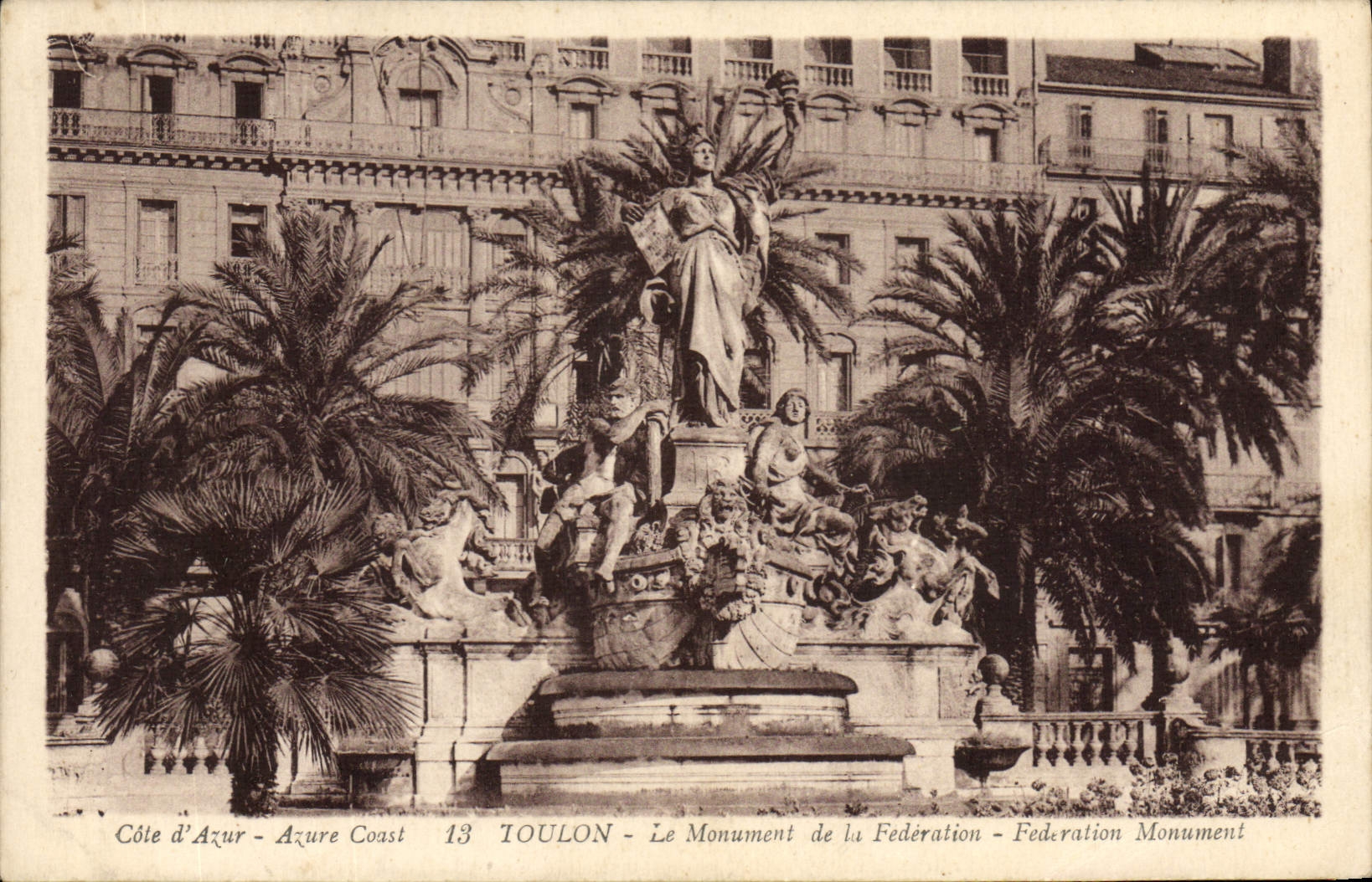 VINTAGE POSTCARD Toulon the monument of the federation