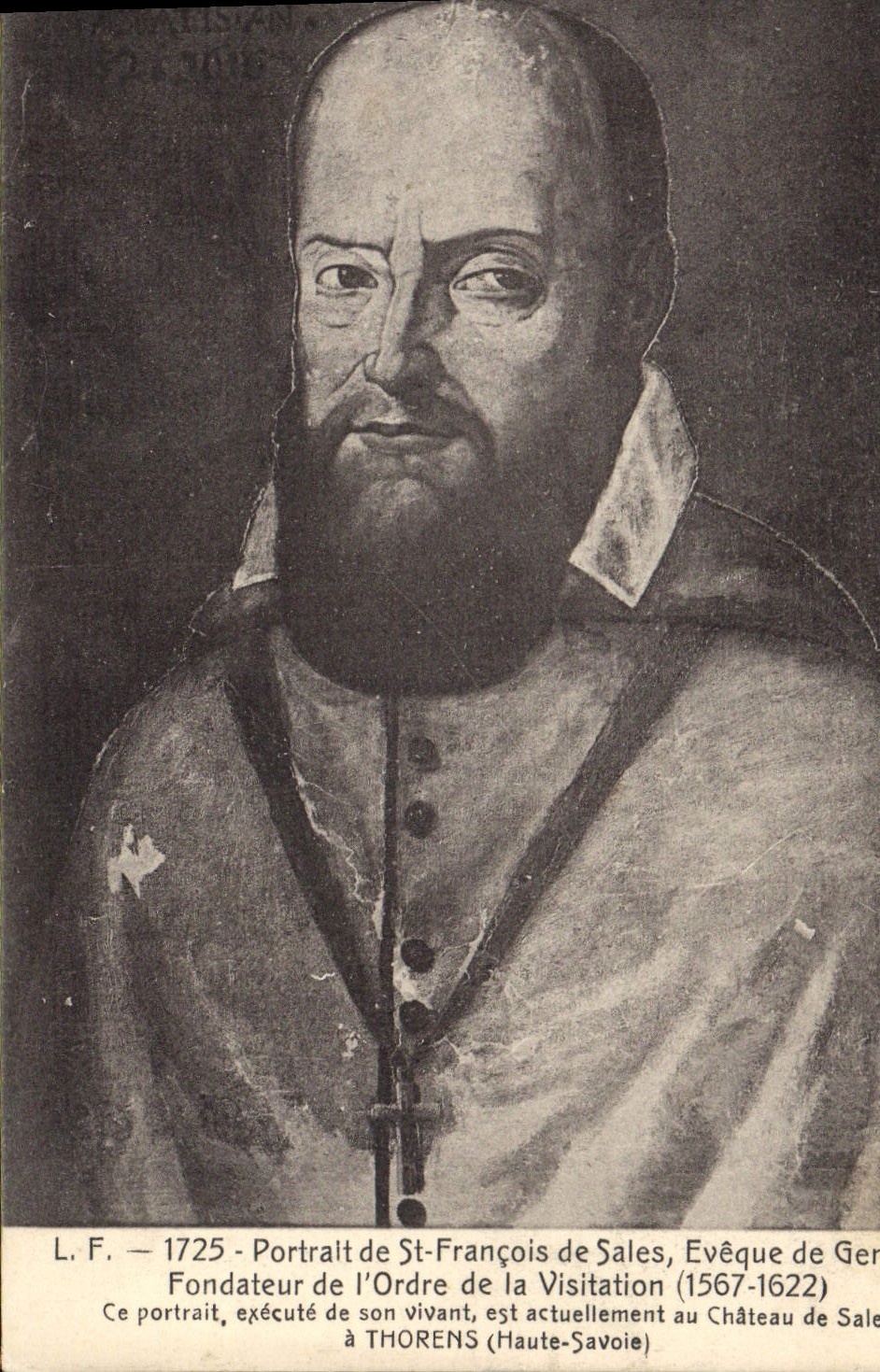 Retrato de la POSTAL de la VENDIMIA de St François de Sales Obispo del fundador de Ginebra sobre el Visitation