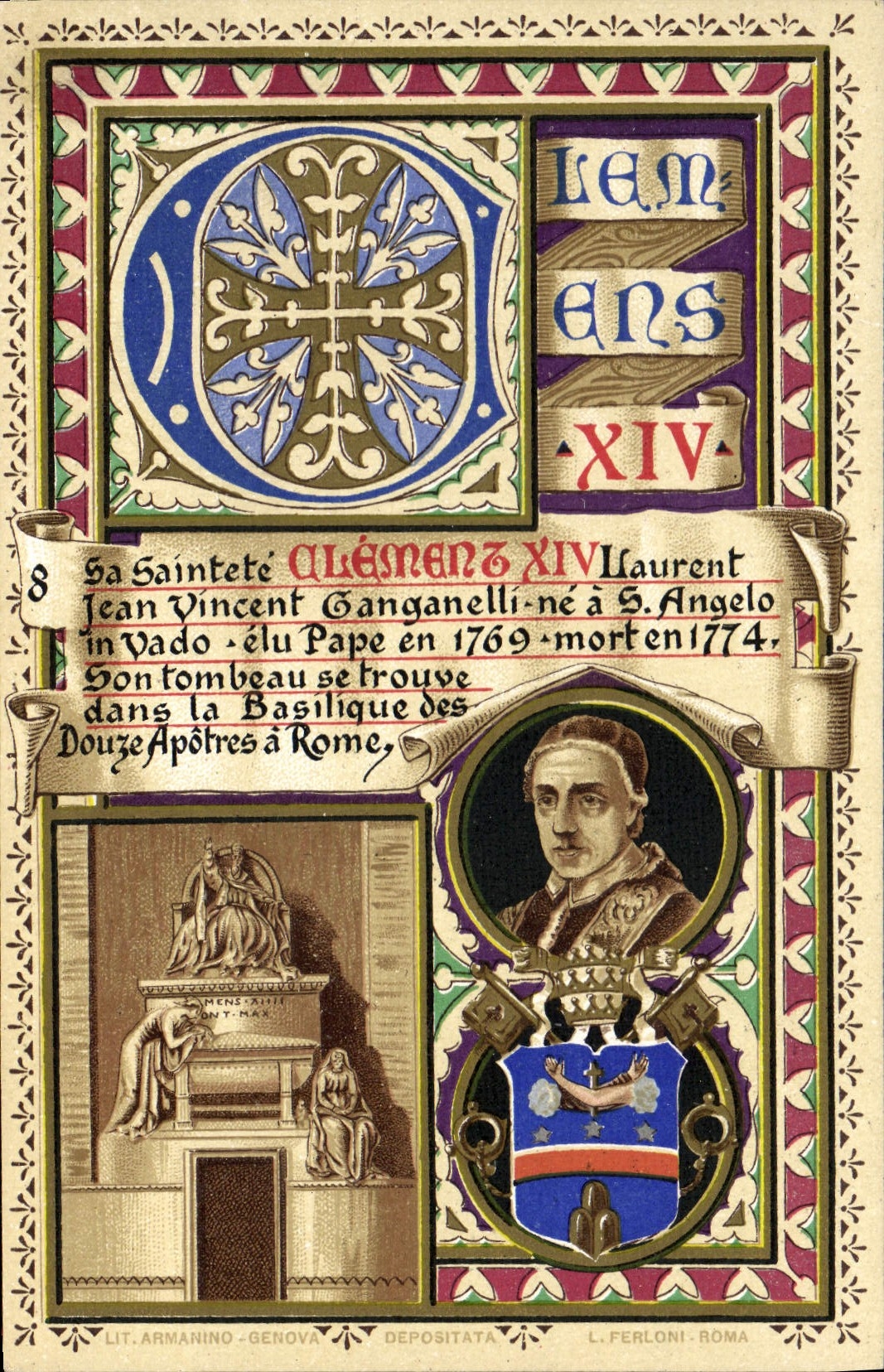 VINTAGE POSTCARD Pope Clement XIV