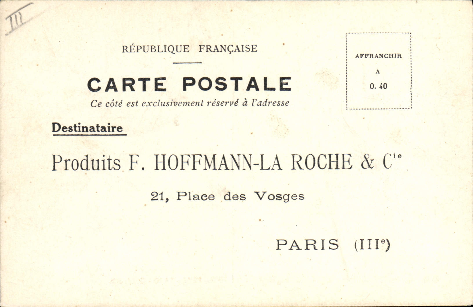 Carte Postale Produits Hoffmann la Roche Place des Vosges Paris Sirop Roche au Thiocol
