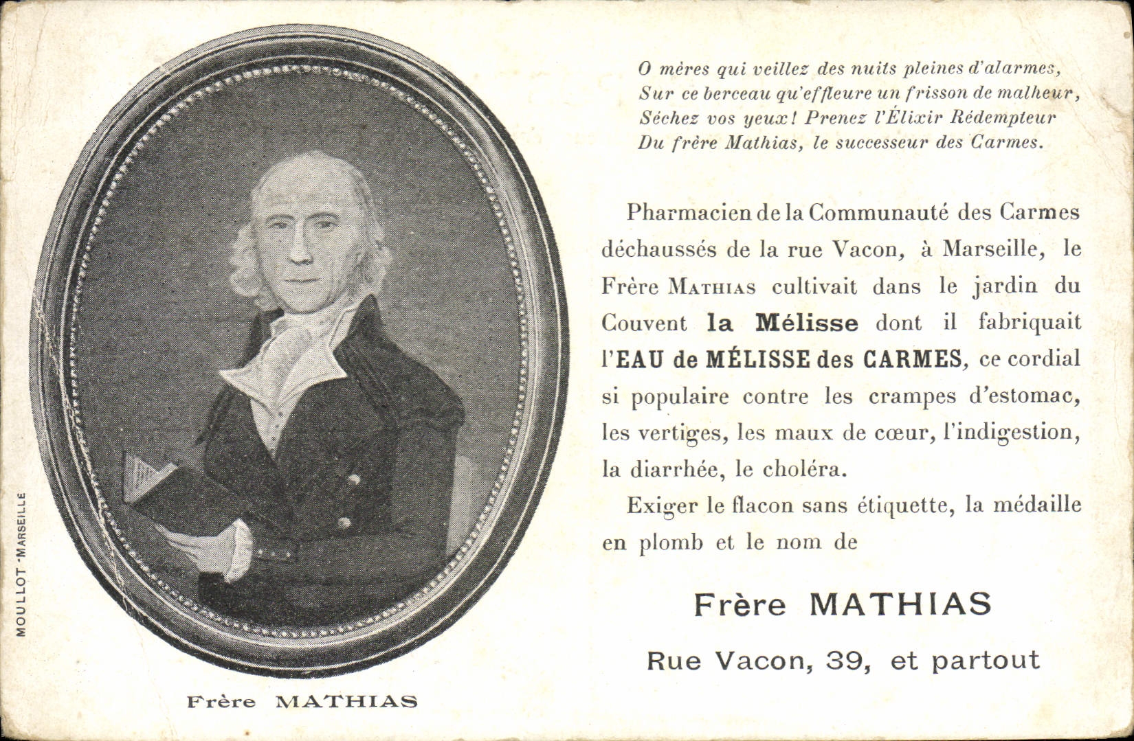 VINTAGE POSTCARD Brother Mathias Street Vacon Pharmacist of the Community of the Carmelite friars