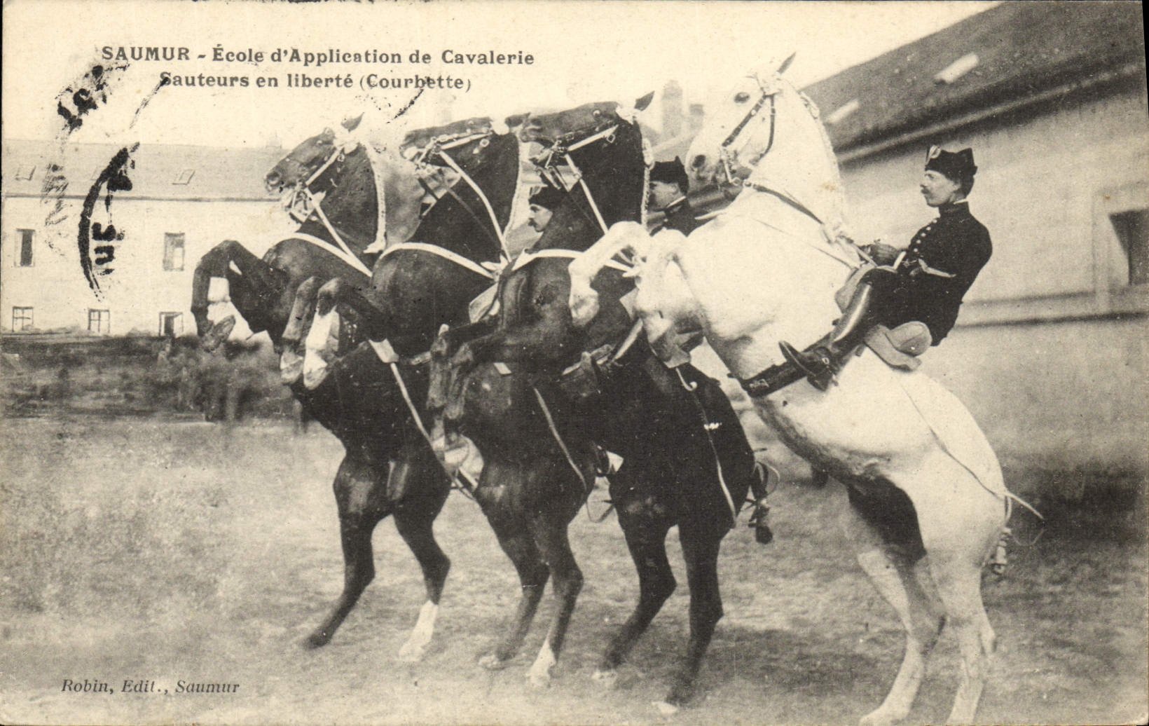 CPA Hippisme Cheval Ecole d'application de cavalerie Sauteurs en liberte Courbette