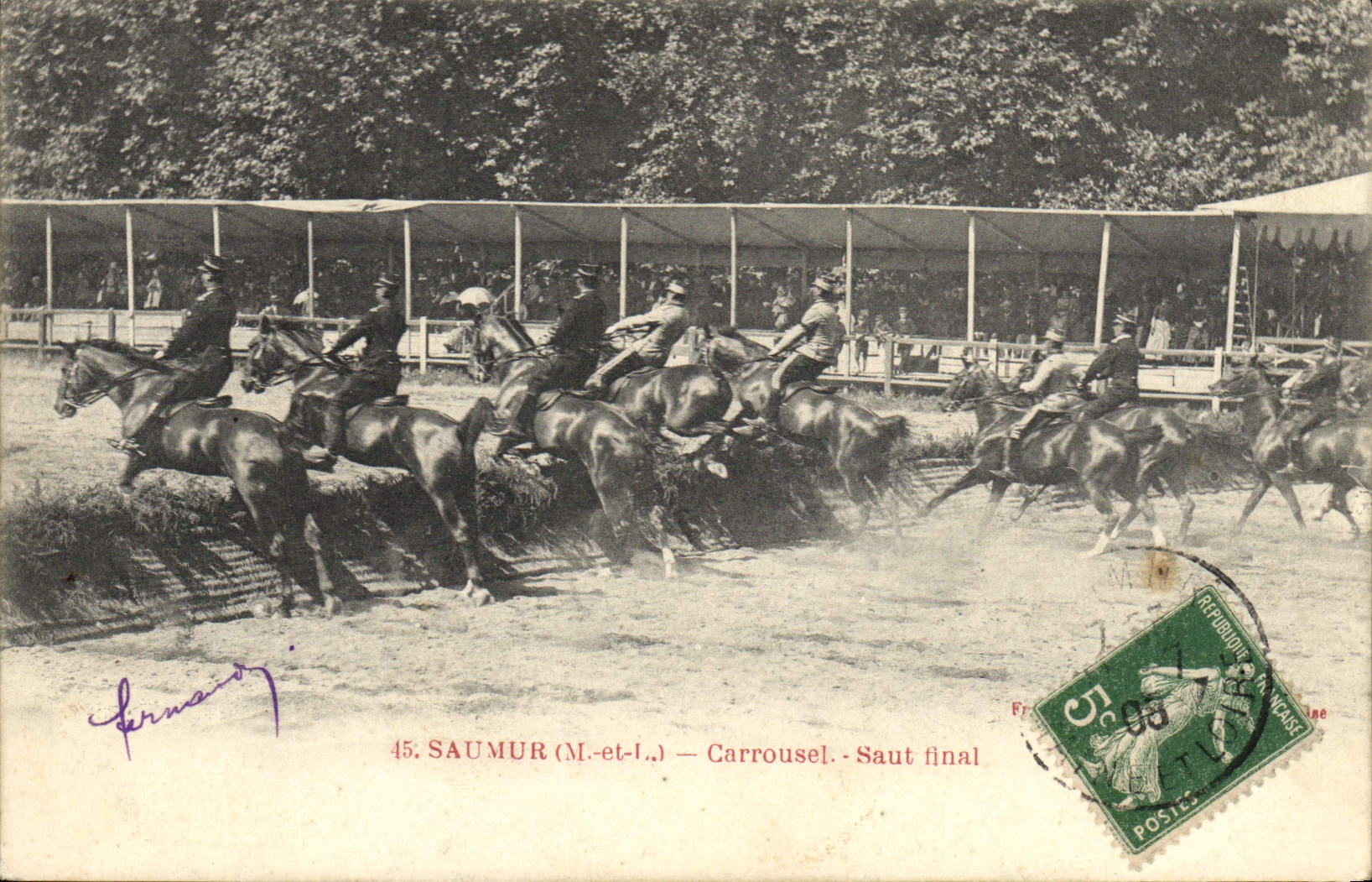 VINTAGE POSTCARD Hippisme Horse Carousel final Jump