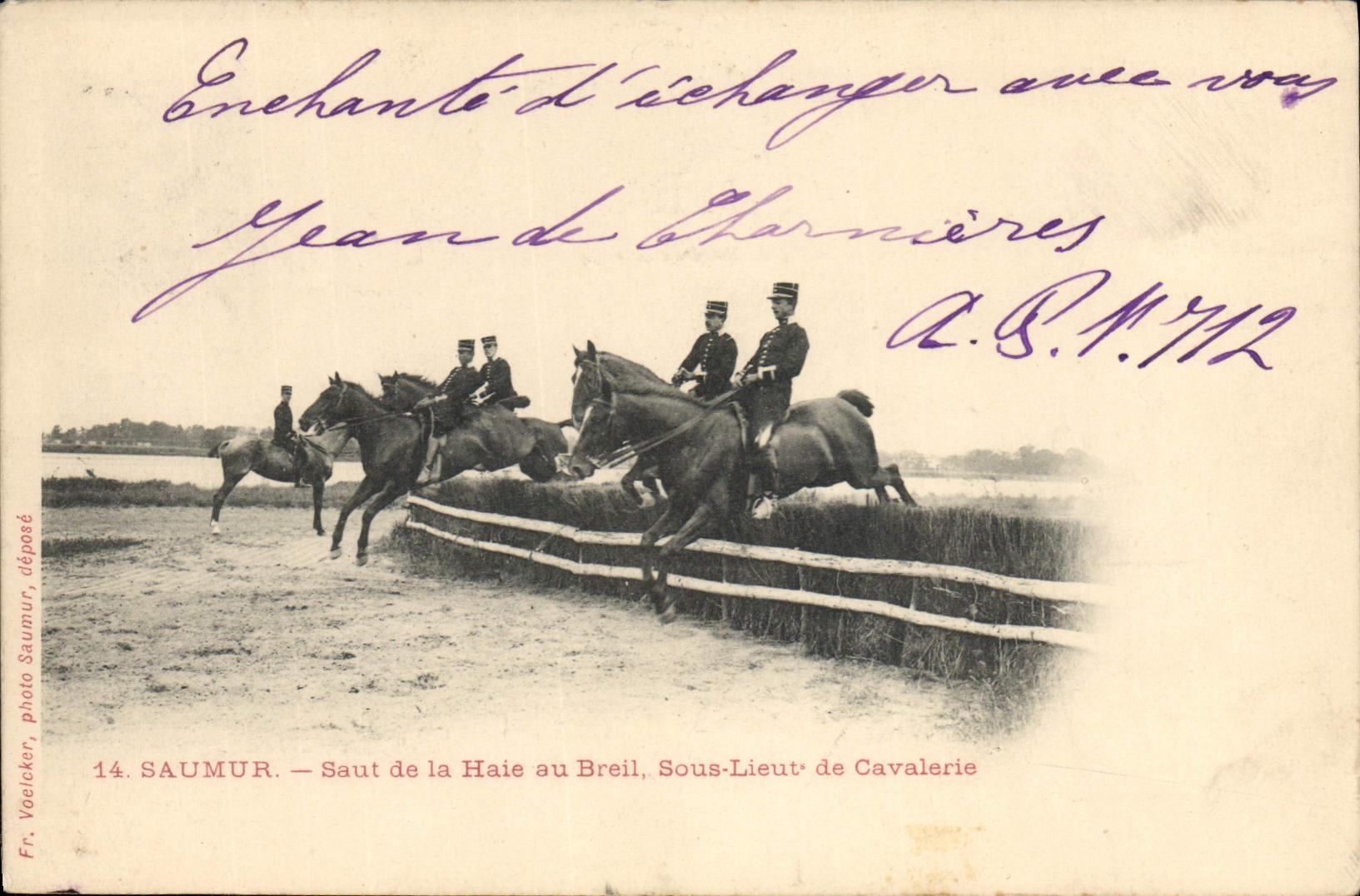 VINTAGE POSTCARD Hippisme Horse Saumur Hurdling of Breil Under lieutenant of cavalry